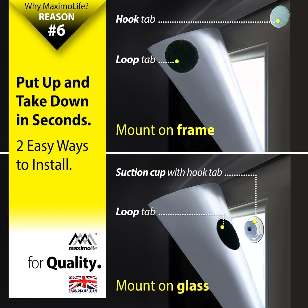 Maximolife&reg; Ultimate 100% Blackout Blind | Fits Any Size/Shape Window | Unique Cutting Guide Easier Cut-To-Size | Super Strong Suction Cups | Heat & Cold Resistant Hook & Loop | No Drill Stick On image number 5