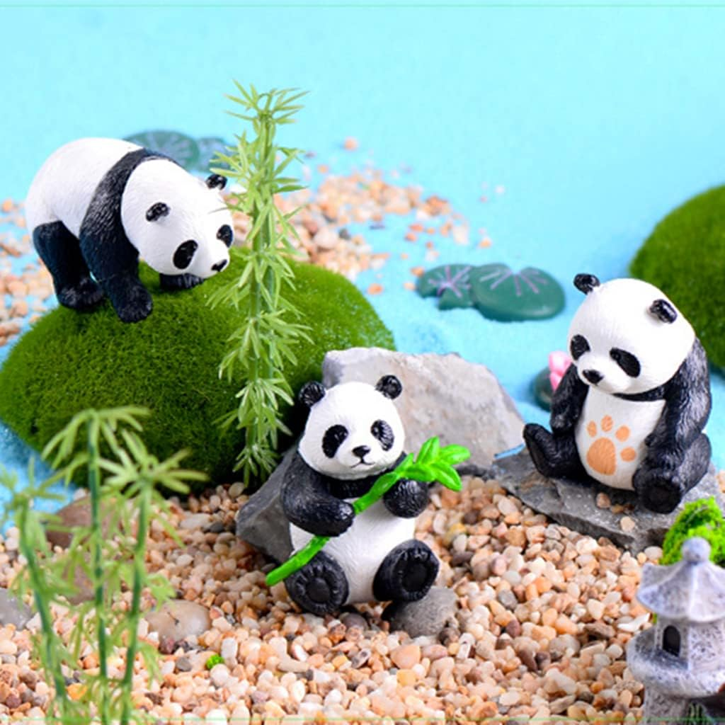 8 PCS Solid Panda Figurines Set with 10 Bamboo Trees Cake Topper DIY Kits Realistic Cute Panda Ornament Birthday Party Decorations Supplies image number 6