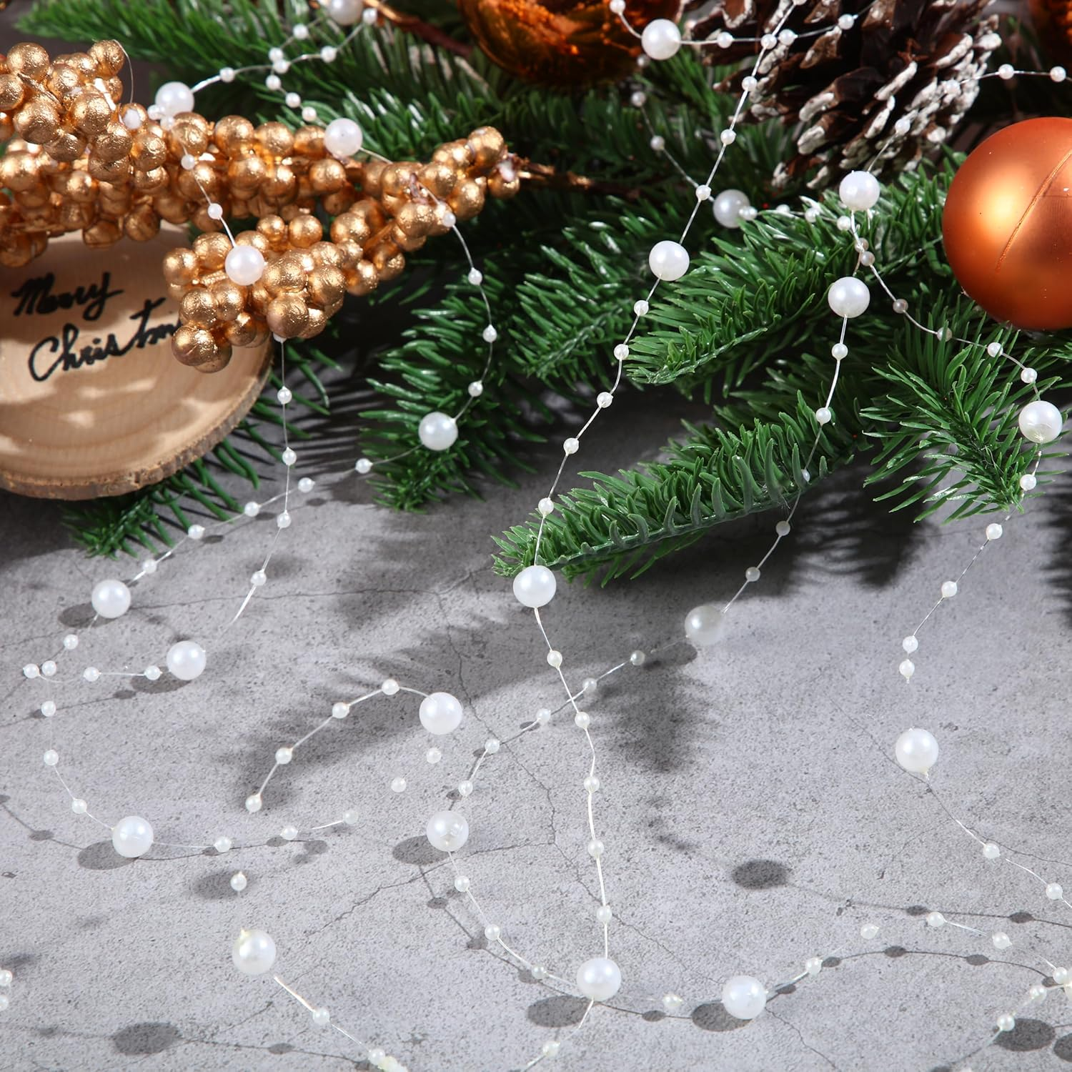 Pangda 65.6Ft Artificial Pearl Beads Garland Plastic Beaded String Strands Chain Ornament Roll for DIY Craft Christmas Tree Wedding Valentines Party Decoration Floral Centerpiece Supplies(Ivory) image number 1