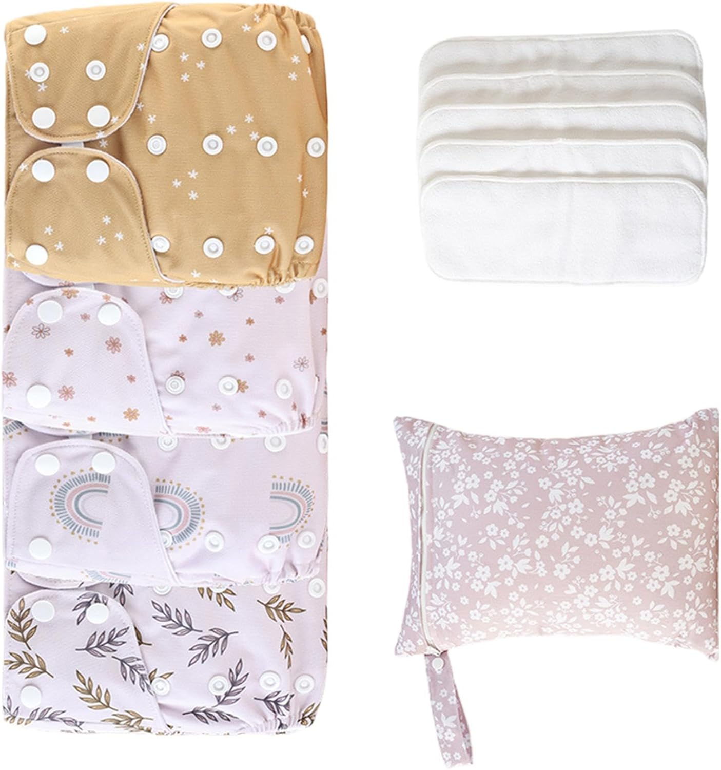 Cloth Diapers for Babies, Adjustable Reusable Baby Cloth Diapers, 4X Waterproof Cover, Absorbent & Breathable Liners with 4 Inserts & 1 Wet Bag, Prevents Staining image number 4