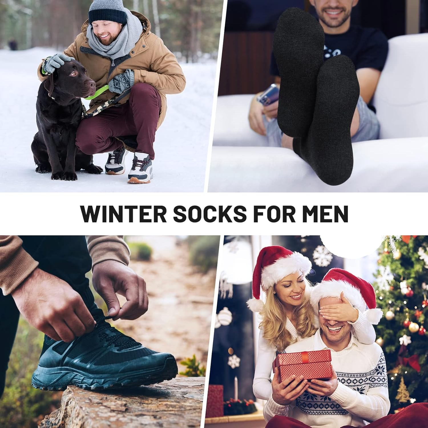 Warm Crew Mens Socks,5 Pairs Socks for Men, Thick Winter Hiking Socks, Breathable Crew Mens Socks（Black） image number 3