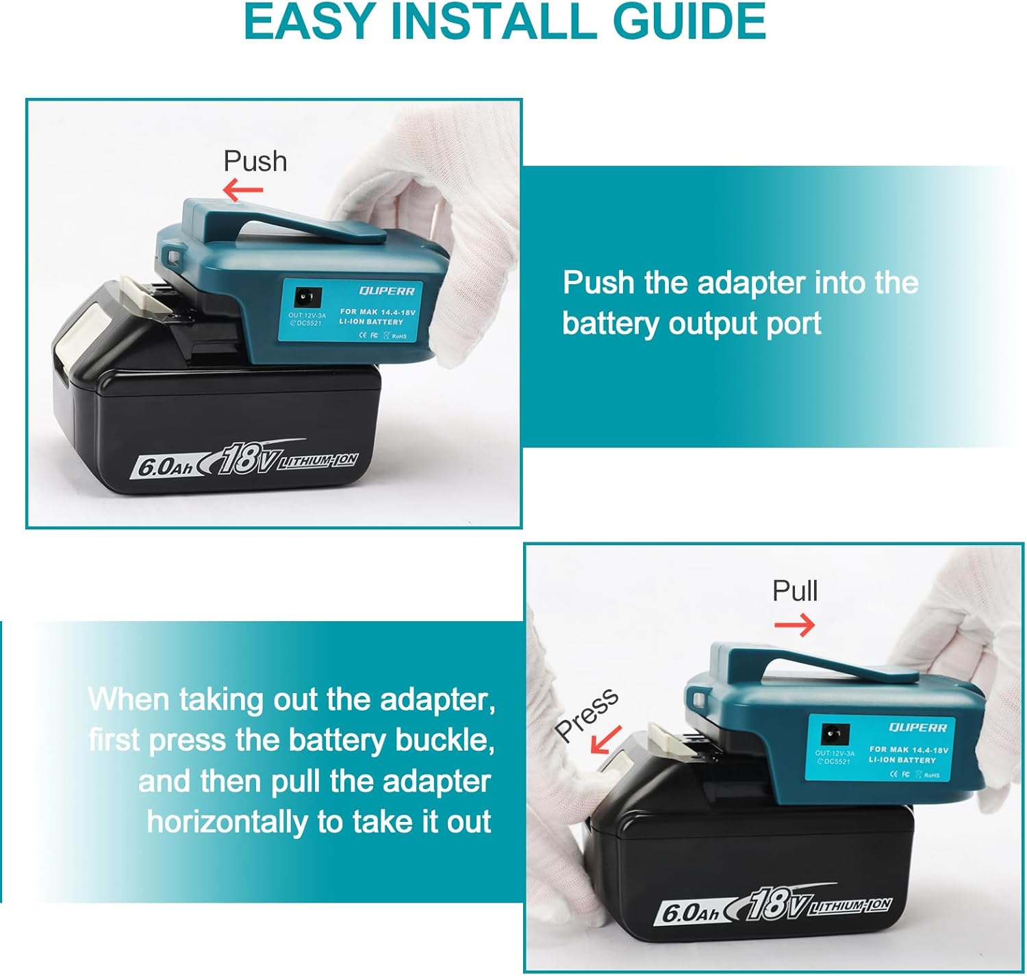 QUPPER - Adp05 Power Source Battery Adapter Work Light Converter for Makita 14.4V & 18V Battery with a Pair of USB Phone Charger Interface, with DC Cordless Port Torch image number 2