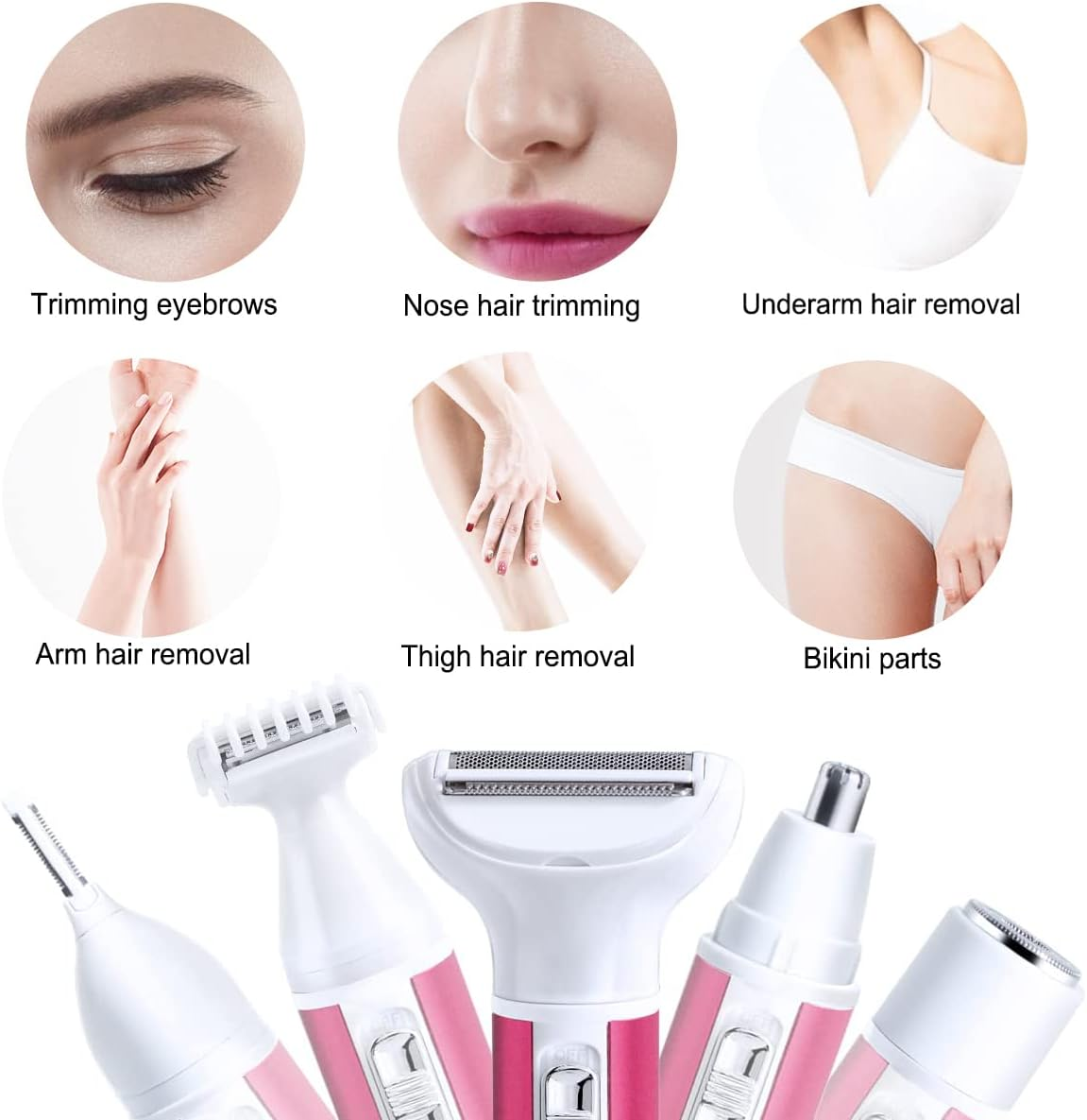 Electric Razor for Women Removal for Body Nose Hair Trimmer Face Shavers Eyebrow Legs Armpit Bikini Area Pubic Underarms Painless Rechargeable Portable 5 in 1 Womens Razors Set (Pink, 5 in 1) image number 2