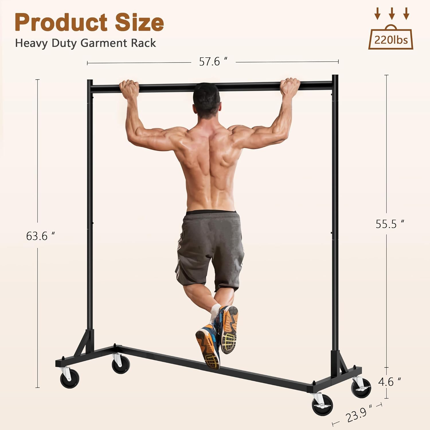 Hoctieon Z Rack Set of 2, Rolling Clothing Racks with Z-Base, Heavy Duty Garment Racks Set of 2, Clothes Rack on Wheels with Brakes, Clothes Organizer Rack, Black image number 4