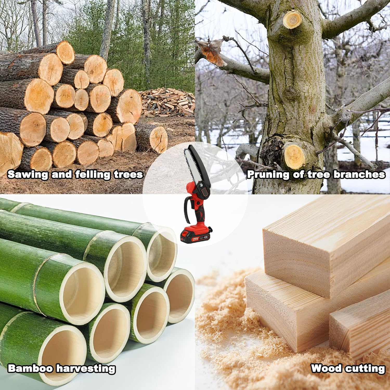 TFMOJHST Super Saw Mini Chainsaw Cordless 6 Inch,Mini Electric Chainsaw Cordless Pruning Saw，With 2Pcs Batterie&3 Chains Handheld Chainsaw Battery Powered,Small Chainsaw for Wood Cutting Trimming-Red image number 4