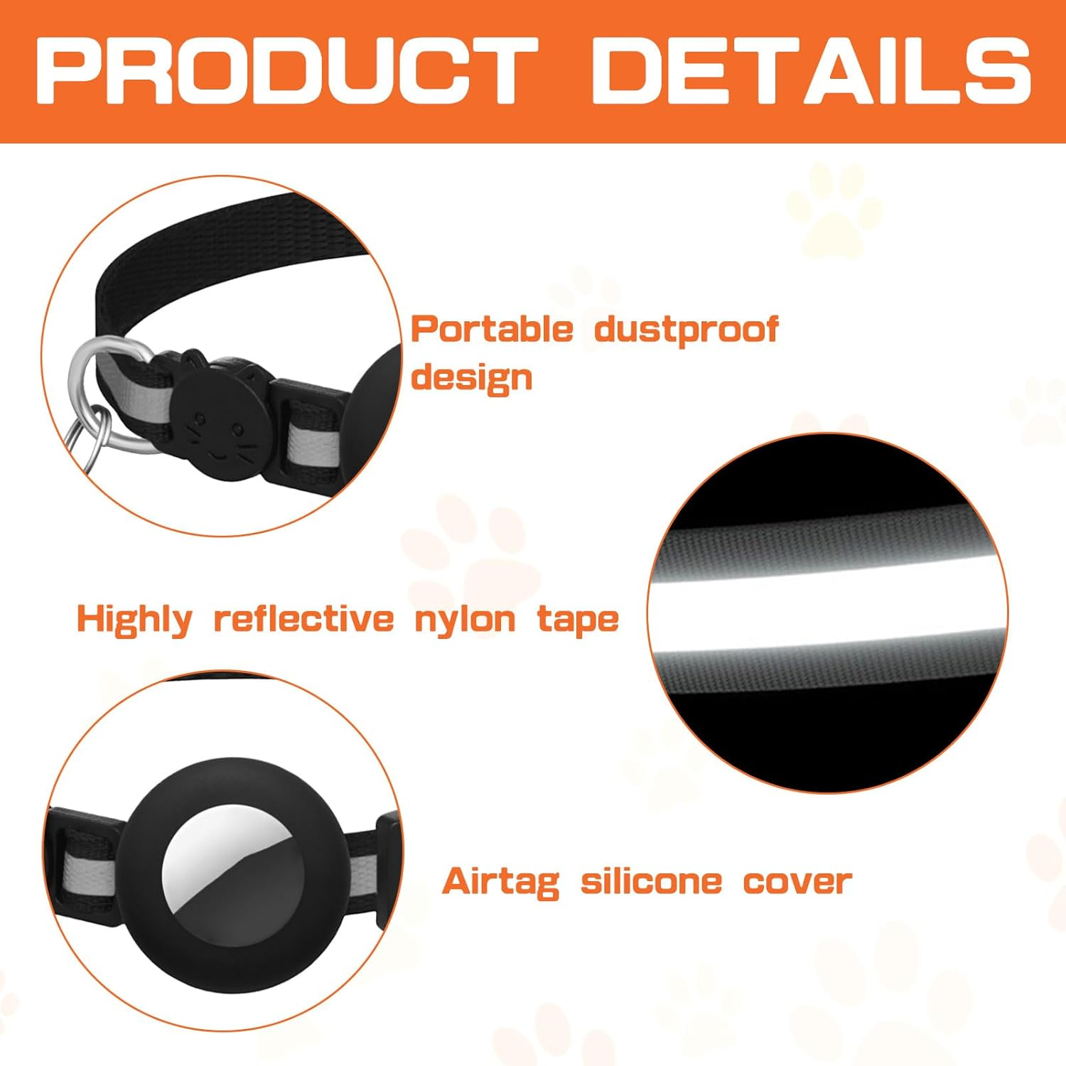Cat Collar Airtag, 2 Pcs Airtag Cat Collar, Breakaway Air Tag Cats Collars, Reflective Kitten Collar with Apple Holder and Bell for Girl Boy Cats Dogs, Lightweight without Locator (Black) image number 3