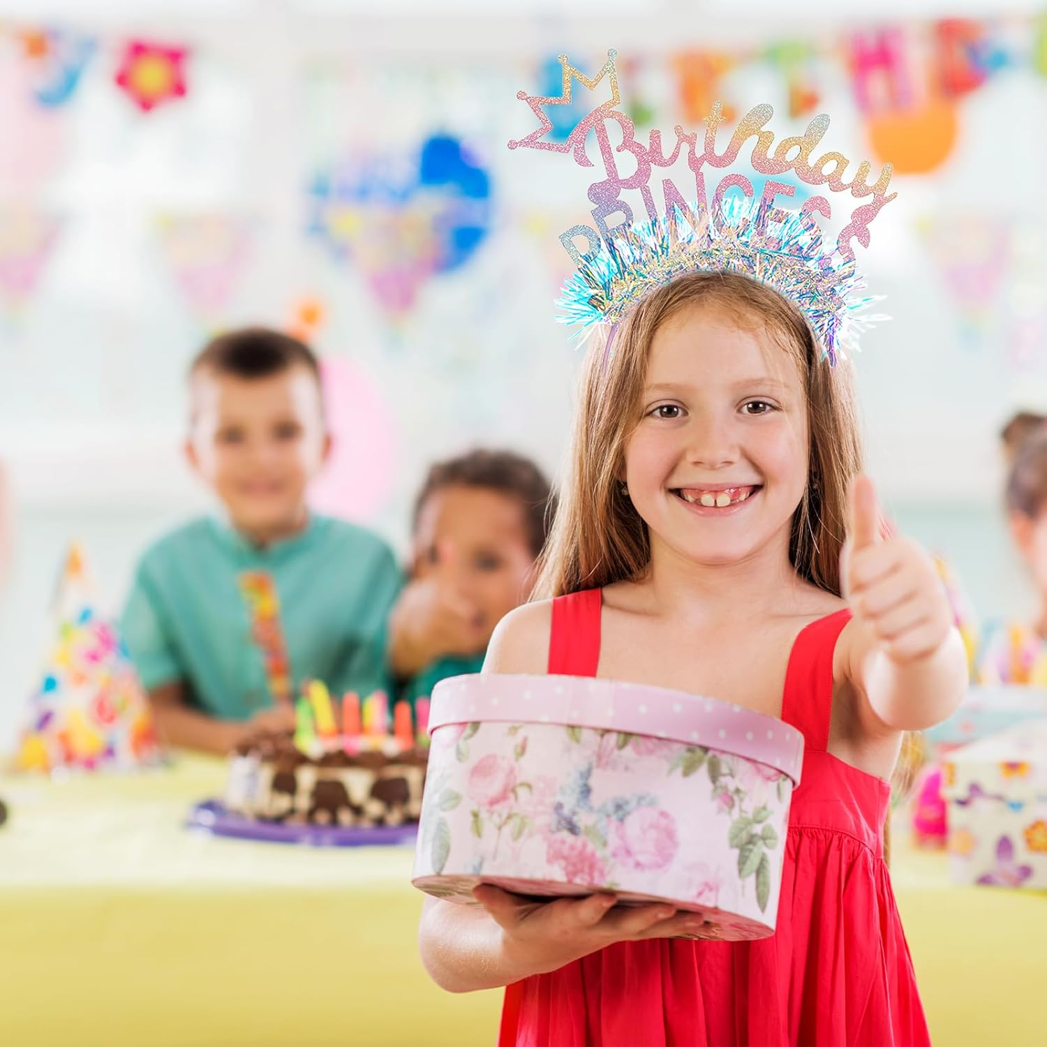 Charmburst Colourful Birthday Crown for Girls, Glitter Headband with Colour Gradient and Fine Fringe for Children'S Birthday, Party or as a Festive Gift image number 4