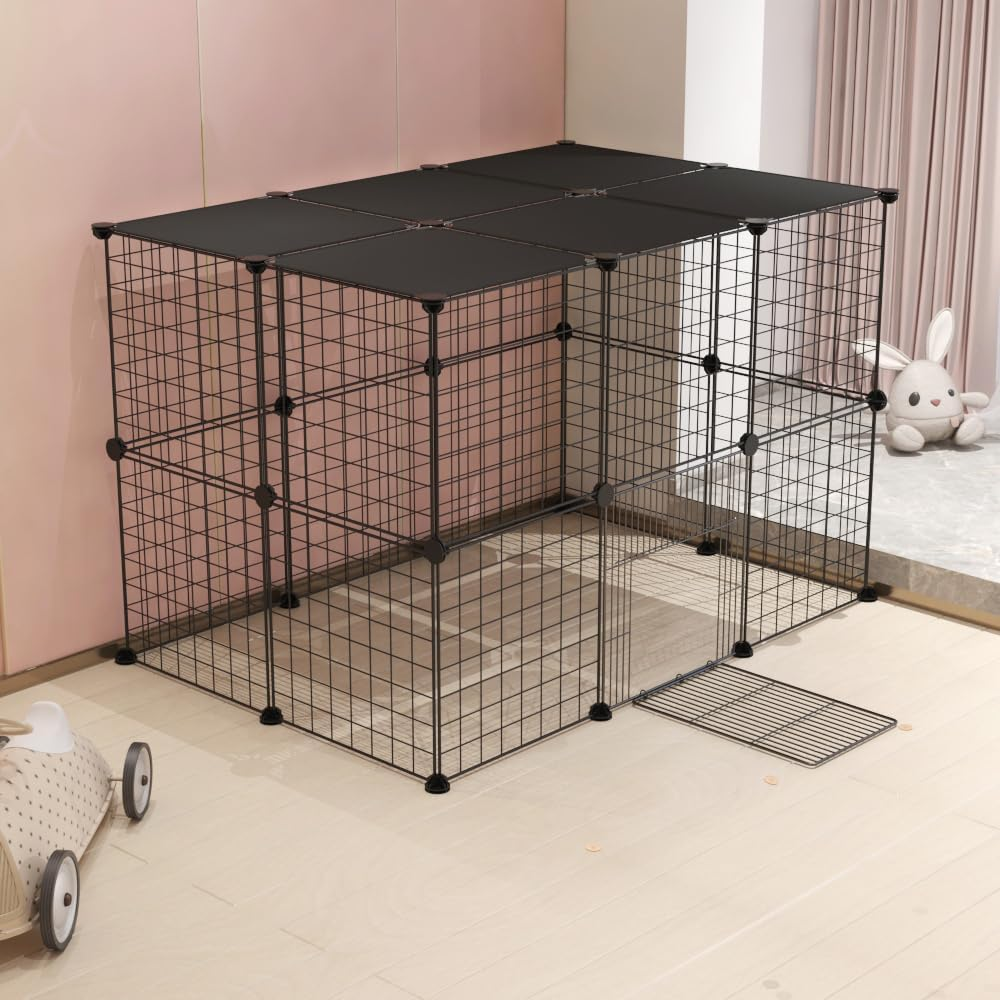 Ricjurzzty Cat Cage, DIY Small Animals Cage Portable Wire Fence with Black Resin Panels for Small Animals Puppies Kitties and Rabbits Yard Fence for Indoor/Outdoor - 41.3X27.6X27.6 Inches