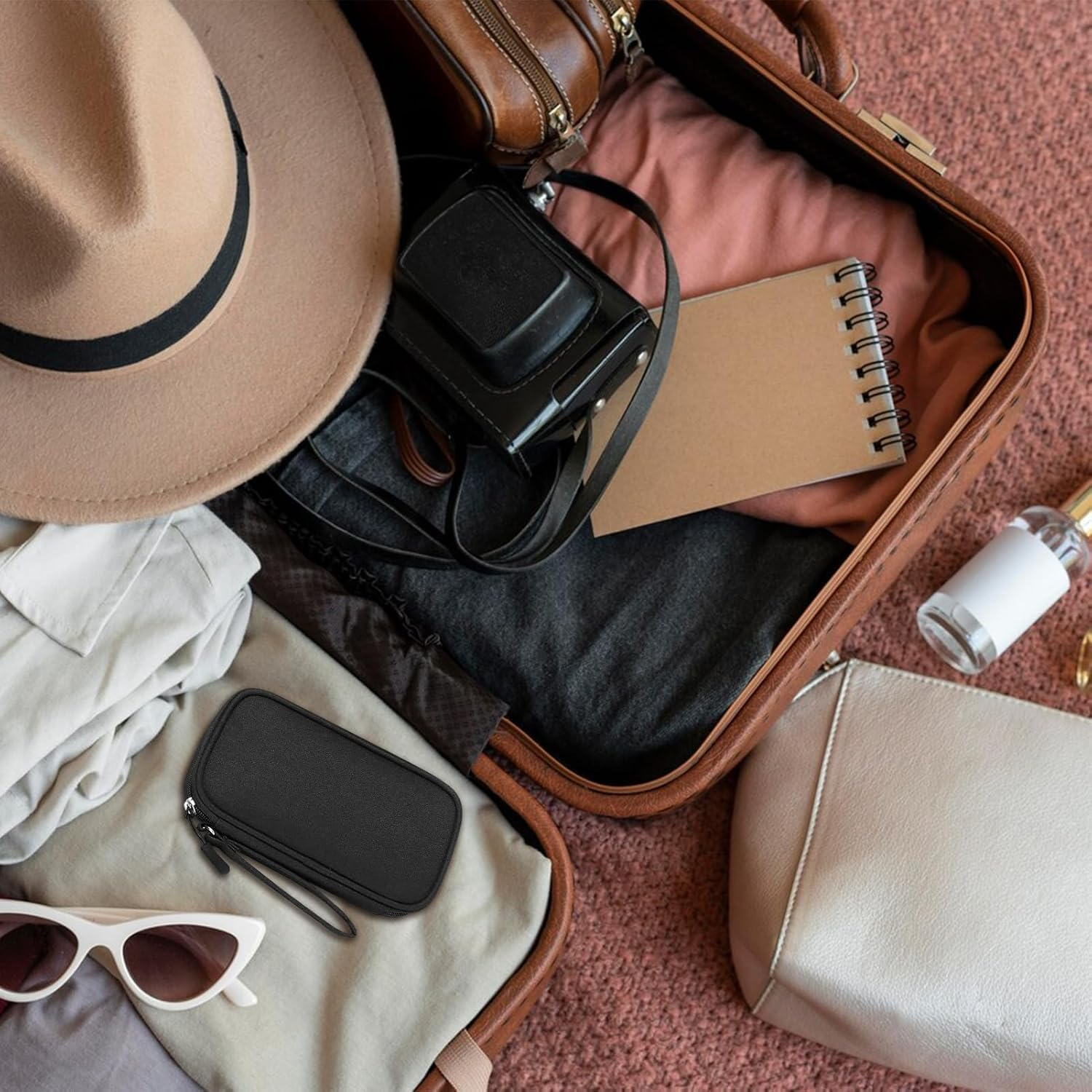 Tech Pouch & Electronics Travel Organiser, Compact Electronics Storage Bag for Phone Power Bank Cables and SD Cards, Travel Essentials and Cable Organiser - 1 Piece, Black Small image number 6