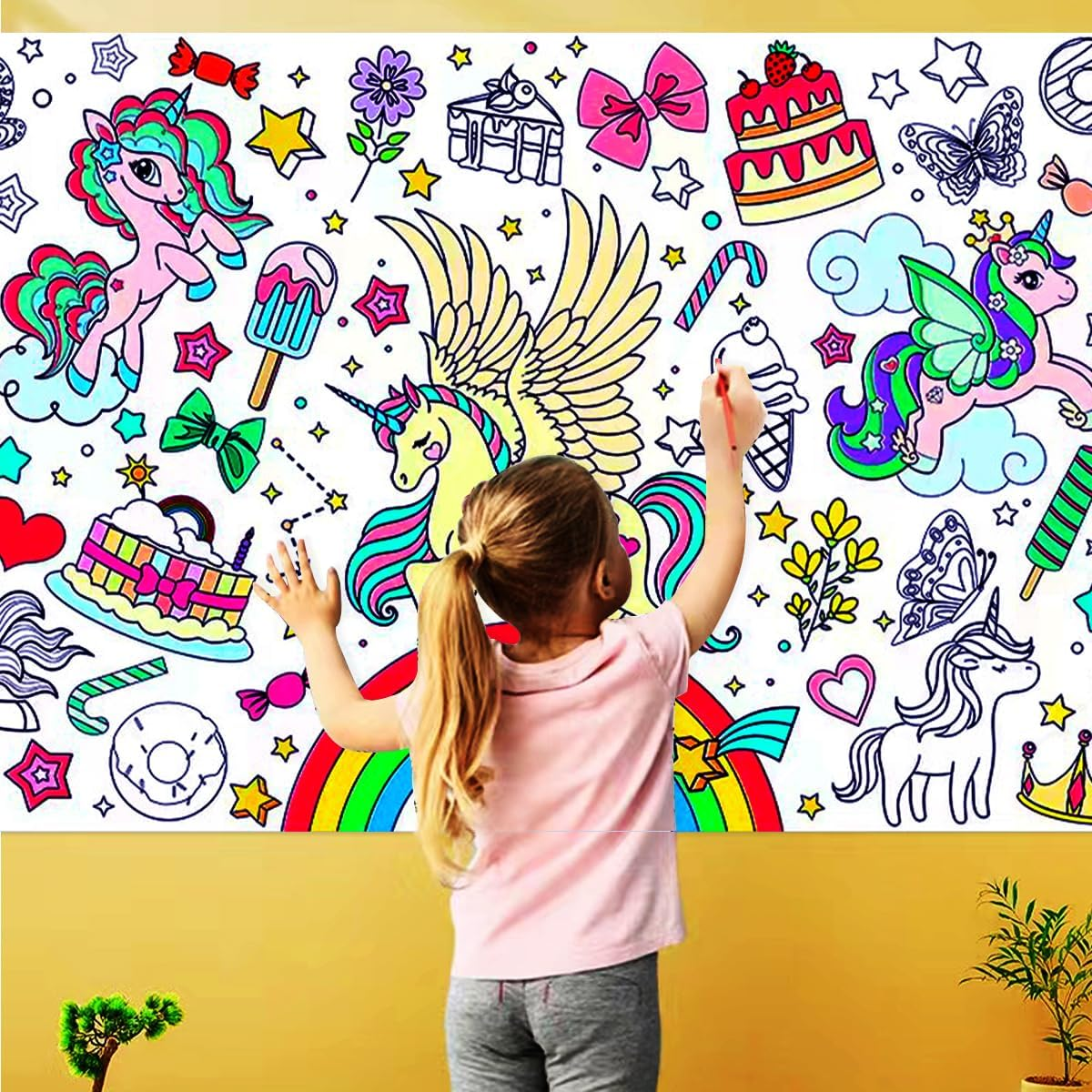 JUNQIU Unicorn Coloring Table Cloth for Kids, 72 * 31Inch Giant Coloring Poster for Unicorn Birthday Decorations/Party Games/Birthday Activities/Crafts/Coloring Paper Roll - Dinosaur image number 4