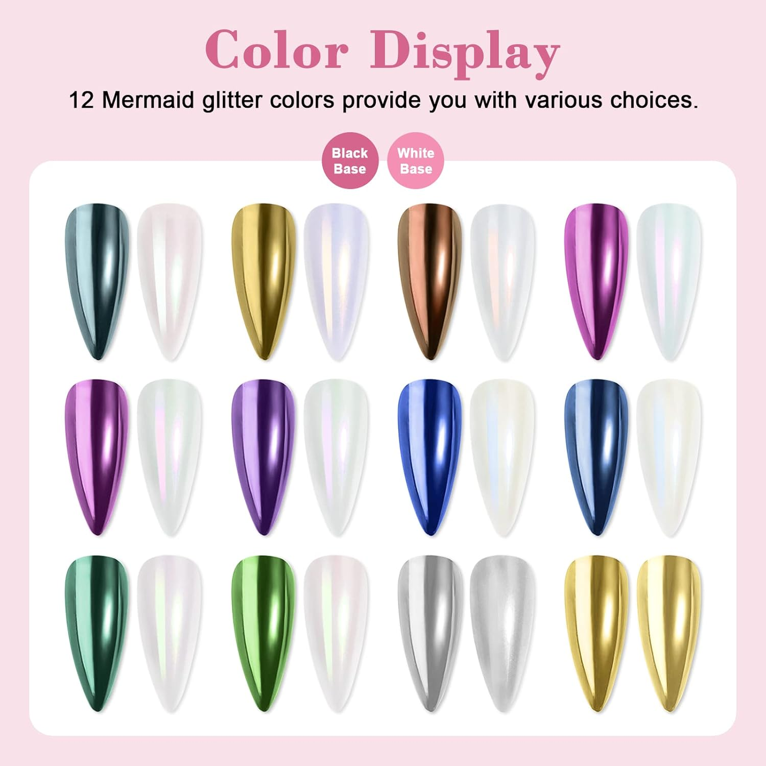 SAVILAND Aurora Chrome Nail Powder Set - 12 Colors Mermaid Nail Chrome Powder Mirror Effect Nail Glitter White Pearl Chrome Powder for Nails Art Decoration Salon & Home DIY image number 3