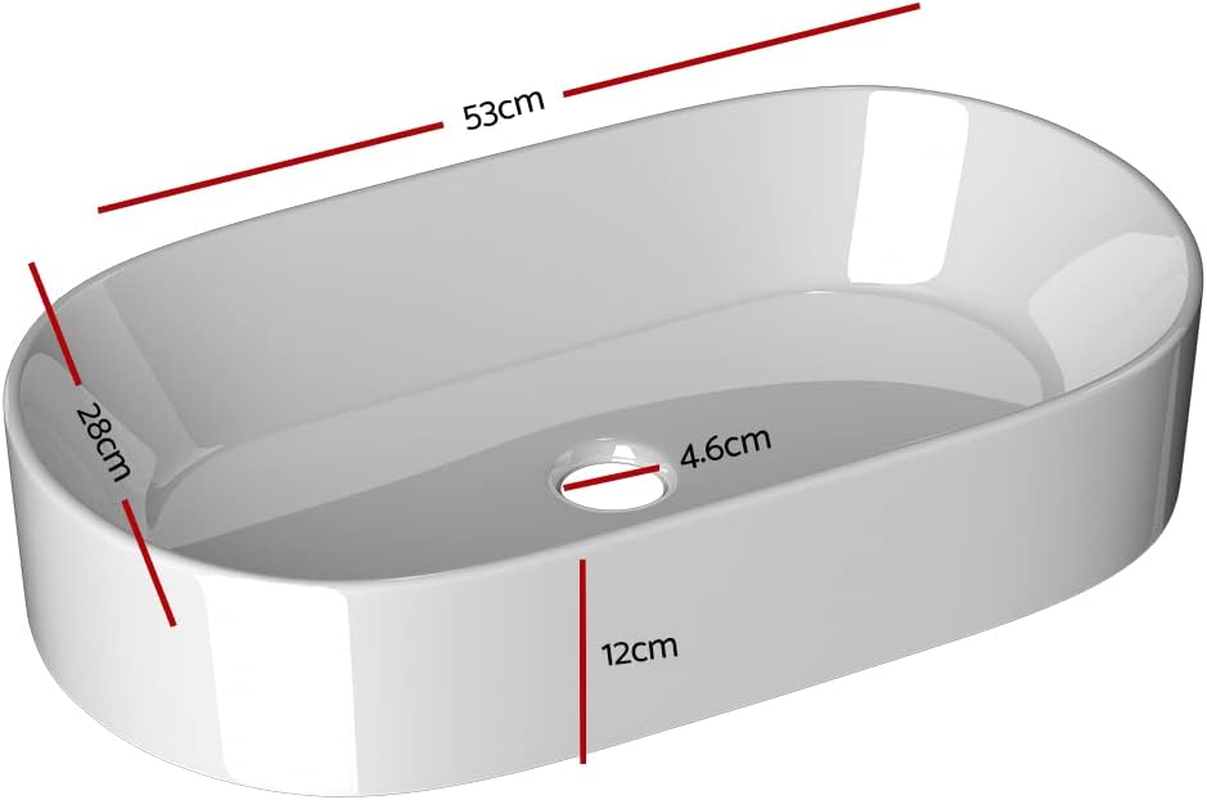 Cefito Bathroom Basin Vanity Sink, Ceramic Hand Wash Basins Vessel Sinks above Counter Top Tools Basin Home Improvement, Oval High Gloss Finish Scratch-Resistant White image number 3