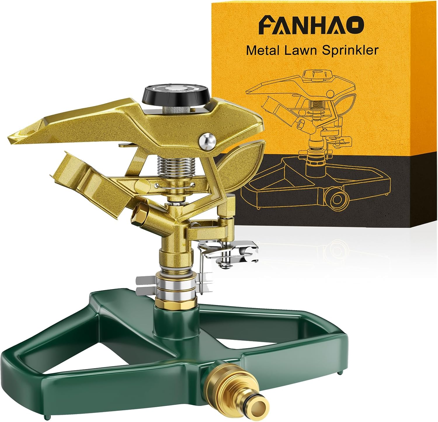 FANHAO Lawn Sprinkler with Metal Base, Pulsation Sprinkler, Impulse Sprinkler for Irrigation Areas up to 540 M&sup2;, 360&deg; Rotatable for Large Area Coverage