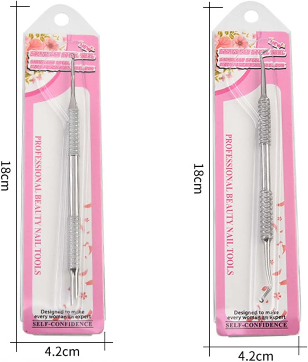 2PCS Professional Cuticle Pusher Tools - Dual Ended Stainless Steel Nail Care Kit with Non-Slip Grips for Manicure, Pedicure & Cuticle Trimming (Silver) image number 2