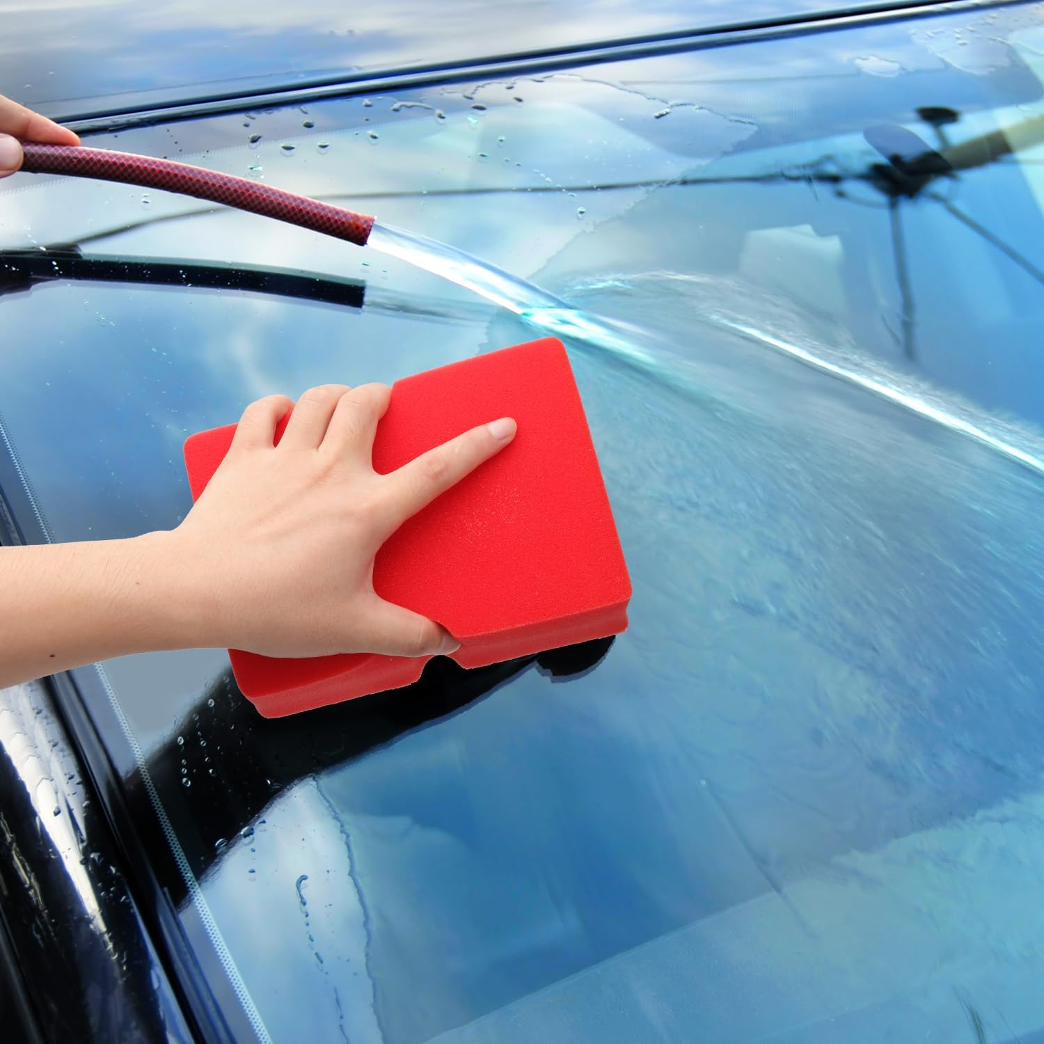 Car Wash Sponge, Non Scratch Car Sponges Soft Rinseless Foam Sponge for Detail Car Washing Cleaning (Red) image number 1