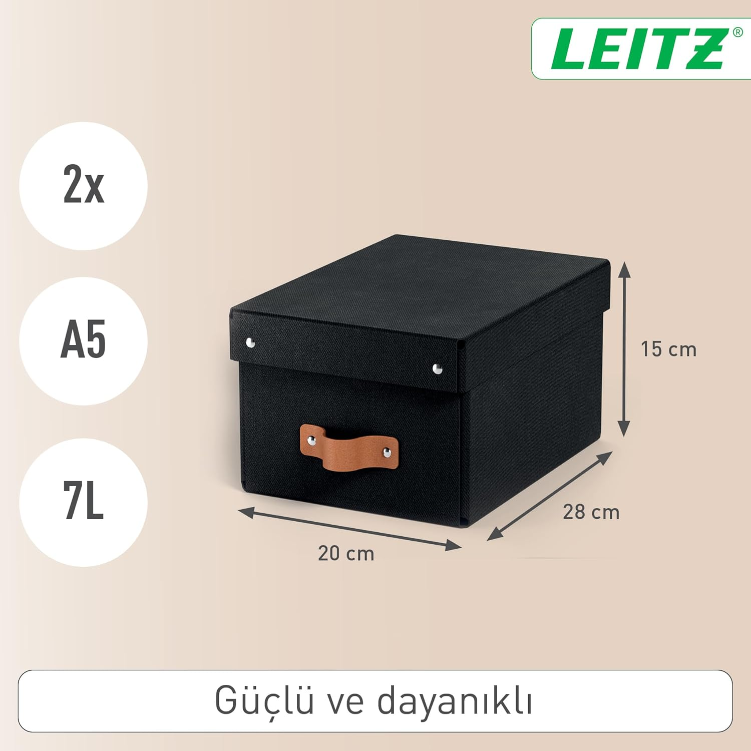 Leitz Puro Small Storage Box with Lid &ndash; Set of 2 Durable Storage Boxes, Compatible with Cube Units & Shelves, 7L Stackable Organiser, Suitable for Home & Office (20 X 28 X 15 Cm, Obsidian Black) image number 4