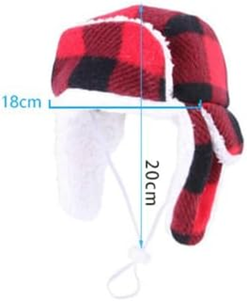 Christmas Dog Hat with Earmuffs,Warm Winter Dog Hat with Adjustable Elastic Band,Red Plaid Pet Cap,Pet Ears Warm,Snood Head Wrap,Xmas Dog Headwear,Christmas Dress up Costume Hat (Red, One Size) image number 3
