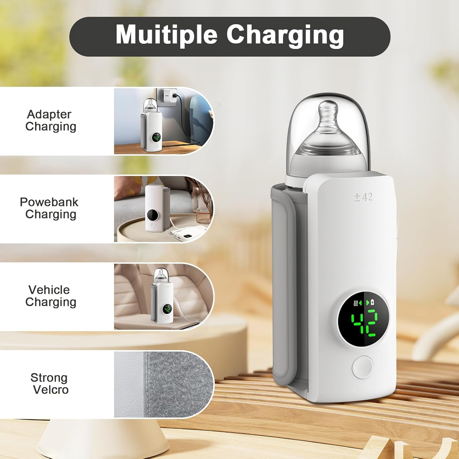 Fast Heating Portable Bottle Warmer,Travel-Easy,18W Fast Charging,6-Speed Temperature Control,Locked-In Nutrition,360 Degree Wrap Even Warming,Ensuring Baby Needs image number 4