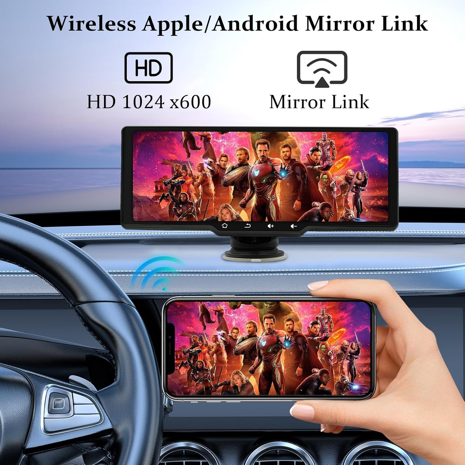 Oolong Wireless Apple Carplay & Android Auto,10.26" Portable Carplay IPS Touch Screen with 1080P Rear View Camera, Airplay/Mirror Link, Voice Control,Gps,Fm/Aux/Bluetooth,Suitable for All Vehicles image number 1