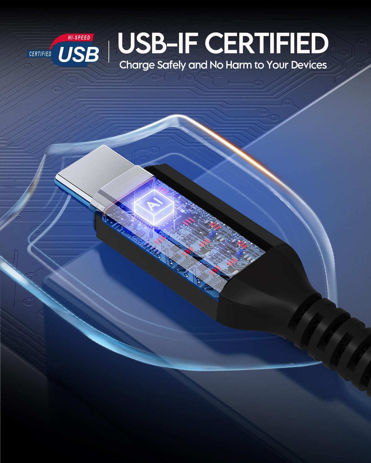 Brexlink USB C Fast Charging Cable(3 A), USB C to USB a Charger (2 Pack), Nylon Braided Fast Charging Cord for Samsung Galaxy S10 S9 S8 Note 9, Pixel, LG V30 G6 (1.5 Feet, Grey) image number 5