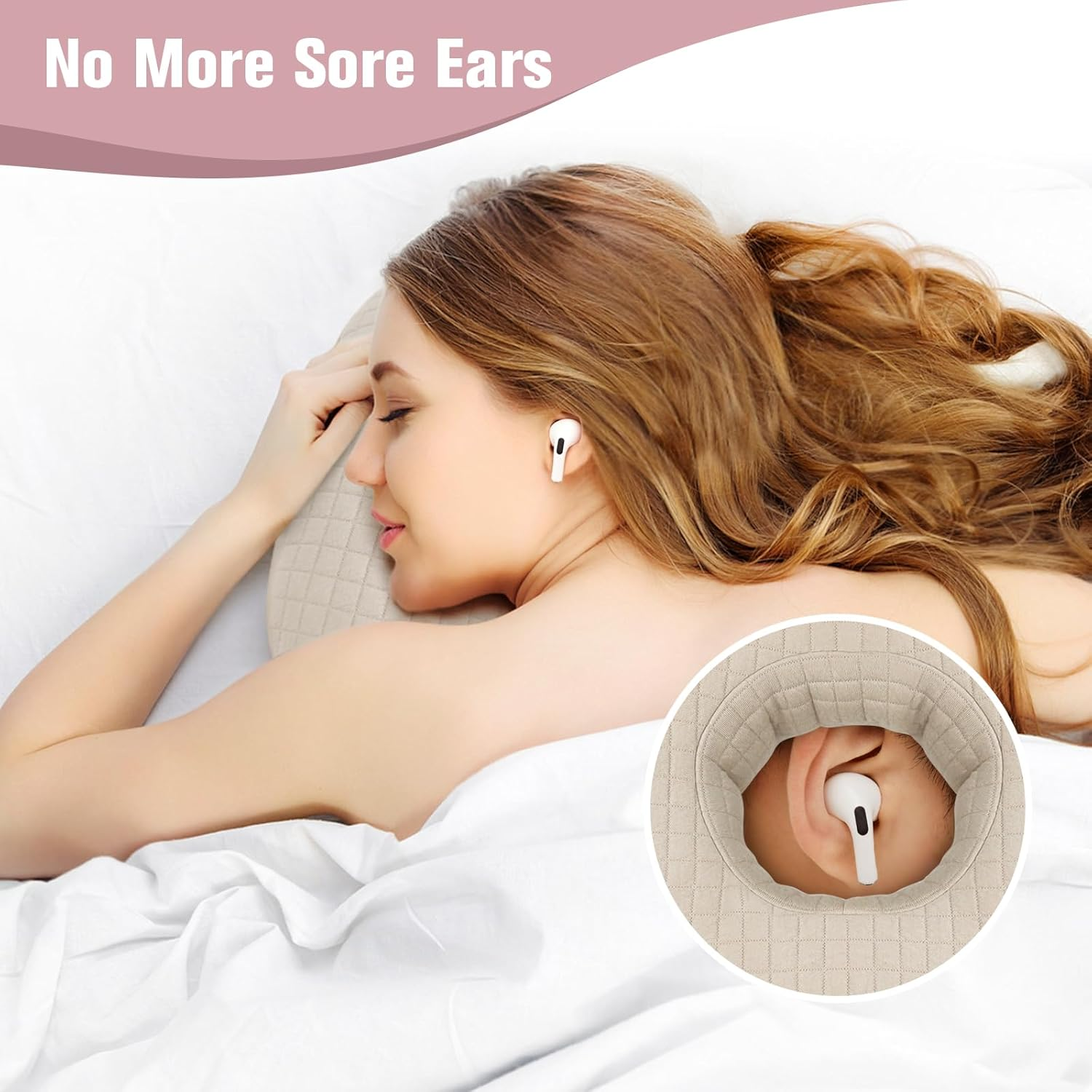 Roamready Ear Piercing Pillow for Side Sleepers, Ear Pillows with Holes for Pain, Earring Inflammation Pressure Sores, Cotton Earring Pillow for CNH Side Sleepers image number 2