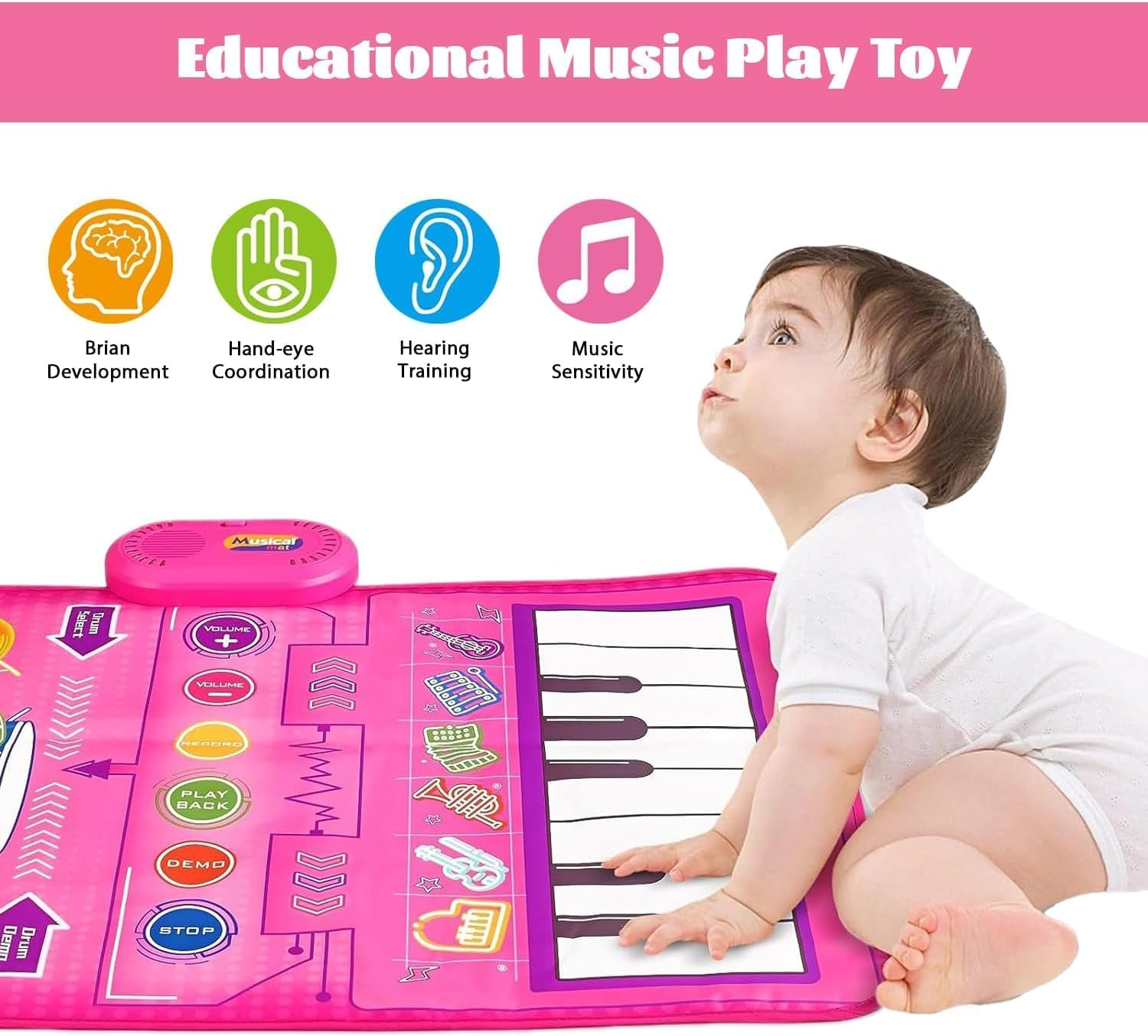 1 Year Old Girl Gifts, Piano Mat Baby Toys for 1 Year Old Girl, 2 in 1 Toddler Music Mat with Keyboard & Drum, Early Educational Musical Toys First Birthday Gifts for 1 2 Year Old Girls & Boys image number 2