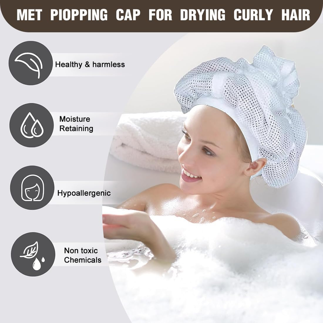 KSJEHW Net Plopping Cap for Curly Hair, Dry Caps for Curly Hair, Hair Net Plopping Hood with Adjustable Drawstring, Net Plopping Cap for Drying Curly Hair (White) image number 3