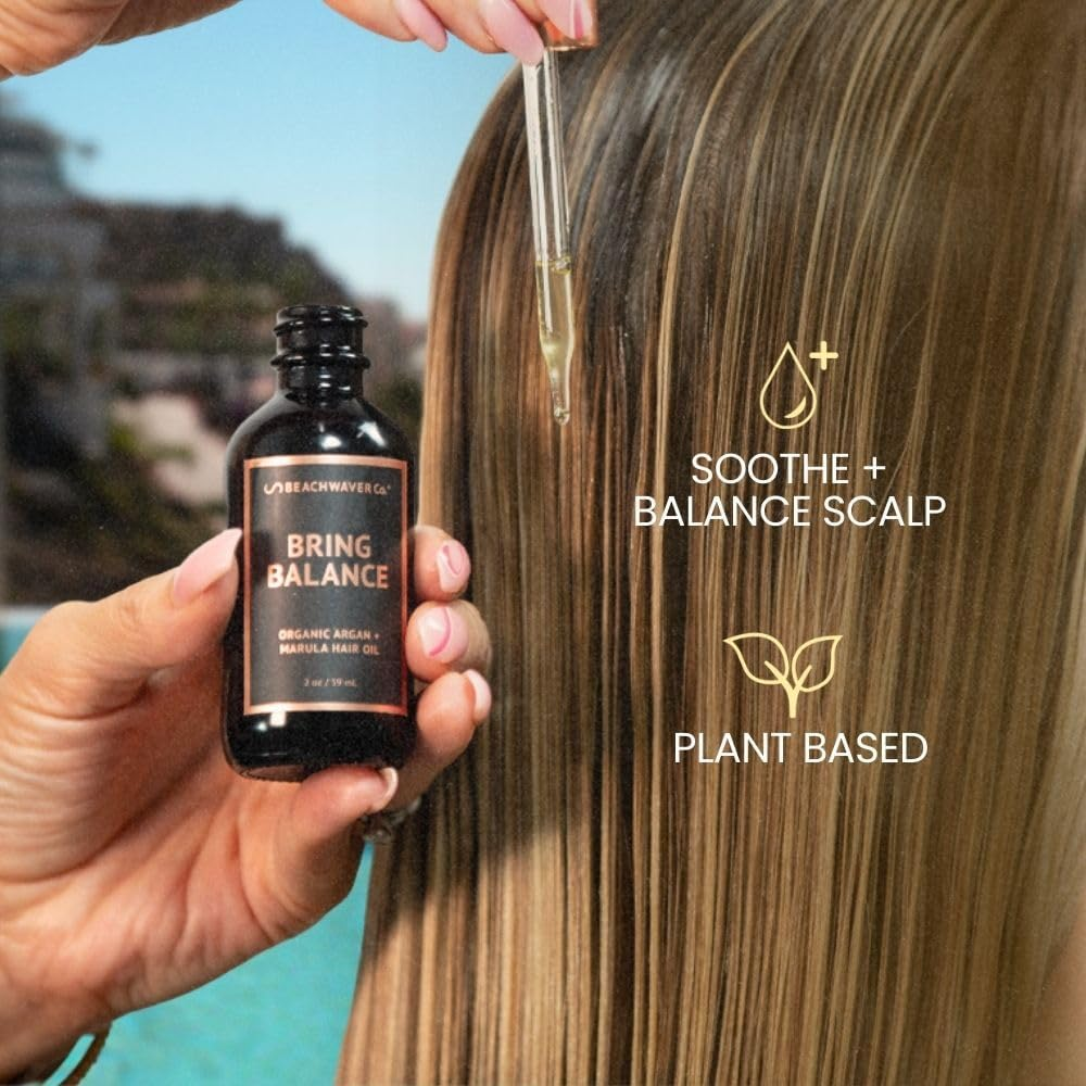 Beachwaver Bring Balance Organic Argan & Marula Hair Oil (2 Oz) | Vegan, Fragrance-Free Hair Oil Treatment | Only 5 Ingredients: Marula, Jojoba, Black Cumin, Sunflower & Argan Oils image number 2