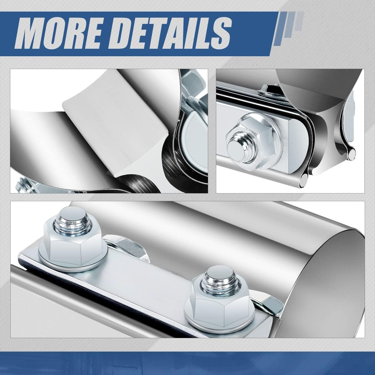 2.5 Inches ID Butt Joint Band Exhaust Muffler Seal Clamp Sleeve, Universal Use for 2.5" Outer Diameter Pipe, Stainless Steel