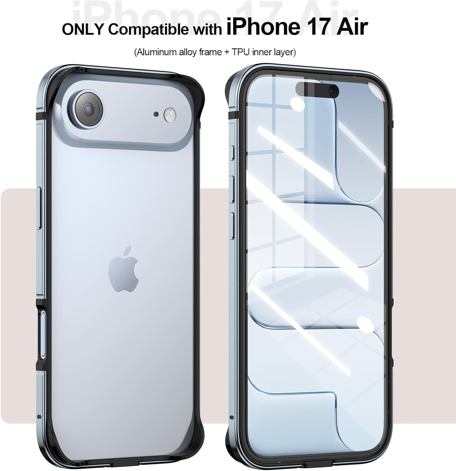 Metal Bumper Case for Iphone 17 Air, Aluminum Frame Slim Case [Soft Silicone Inner Bumper][Raised Edge Protection] HD Tempered Glass Screen Protector Cover for Iphone 17 Air Blue image number 4