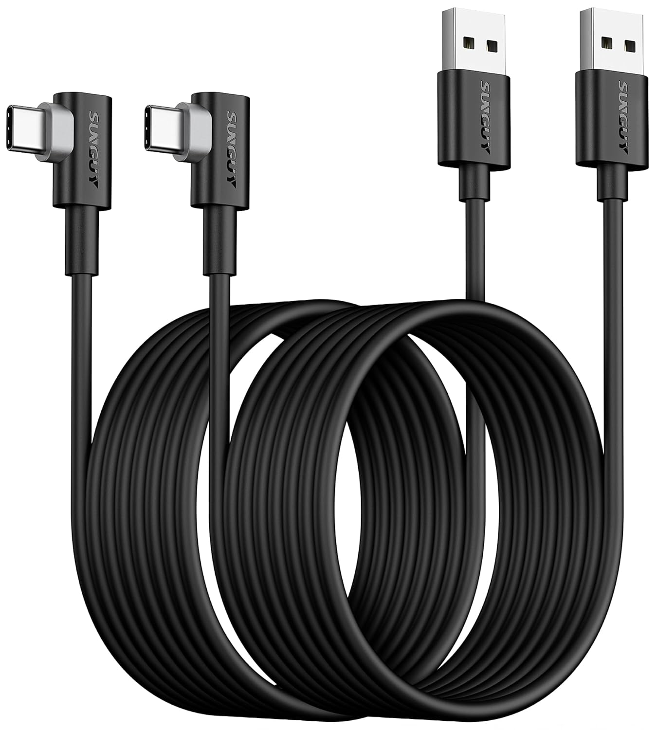 SUNGUY USB C 90 Degree Cable 1FT/0.3M, 2-Pack Right Angle 3A USB 2.0 Type C Fast Charge & Sync Cord Compatible with Galaxy S20 S10 S9 S8 plus S10E, A10E A20 A50 A51 A71, Note 20 10, Moto G7 G8