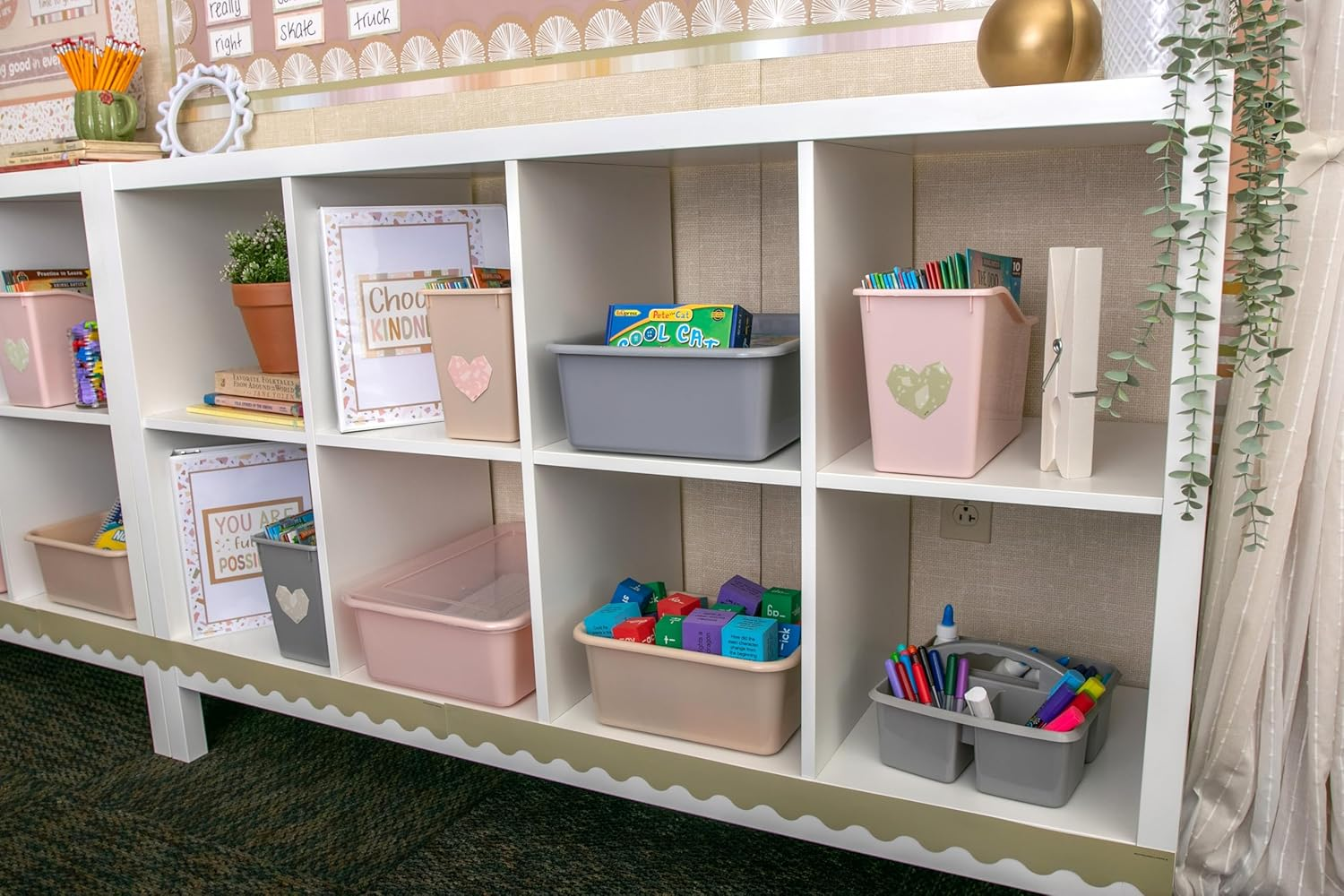 Gray Portable Plastic Storage Caddy 6-Pack for Classrooms, Kids Room, and Office Organization, 3 Compartments - Clear image number 6