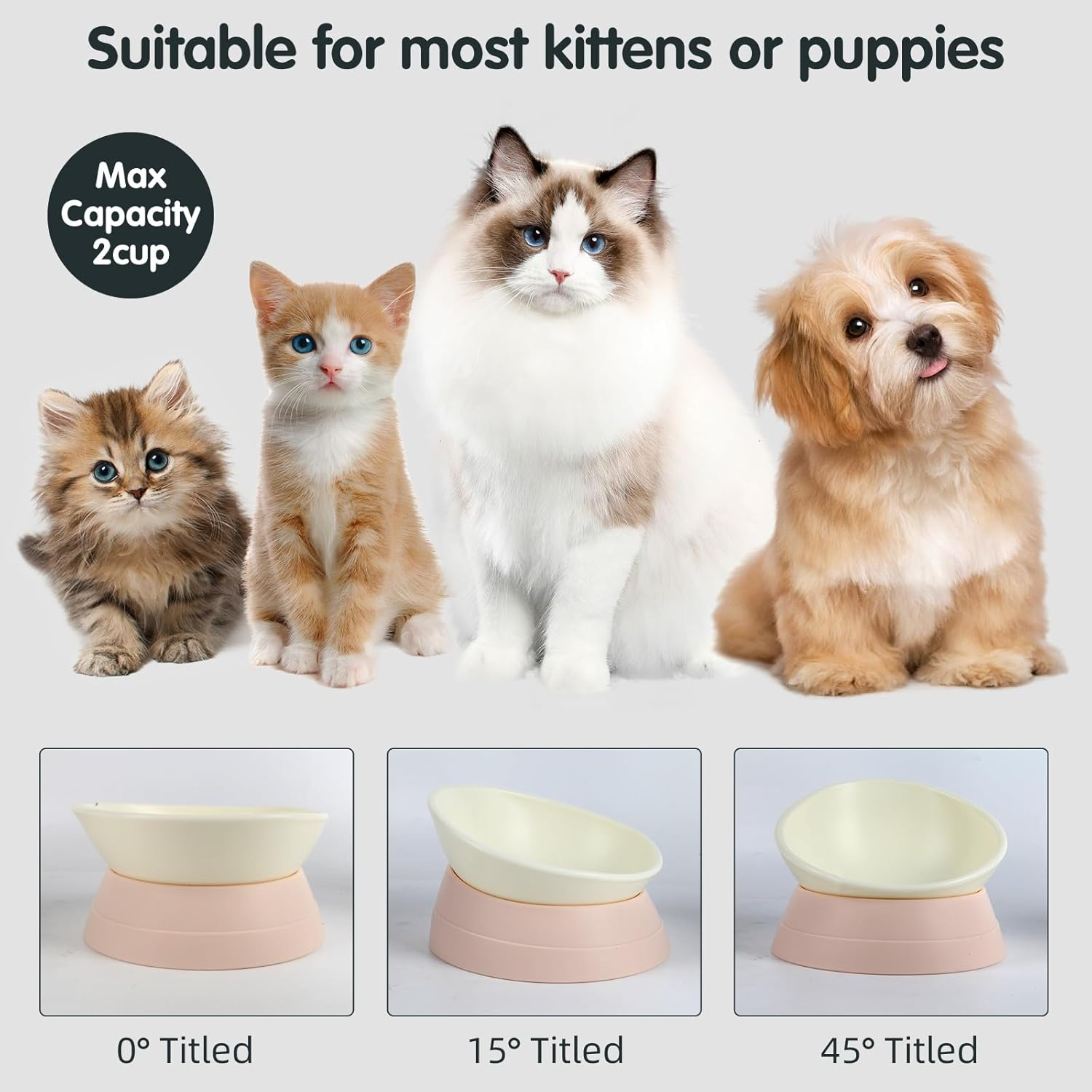 JWPC Bulldog Bowl Anti-Slip Dog Cat Dish Detachable Rubber Dog Bowl Pet Sterile Tilted Pet Feeder Slope Base,White image number 5