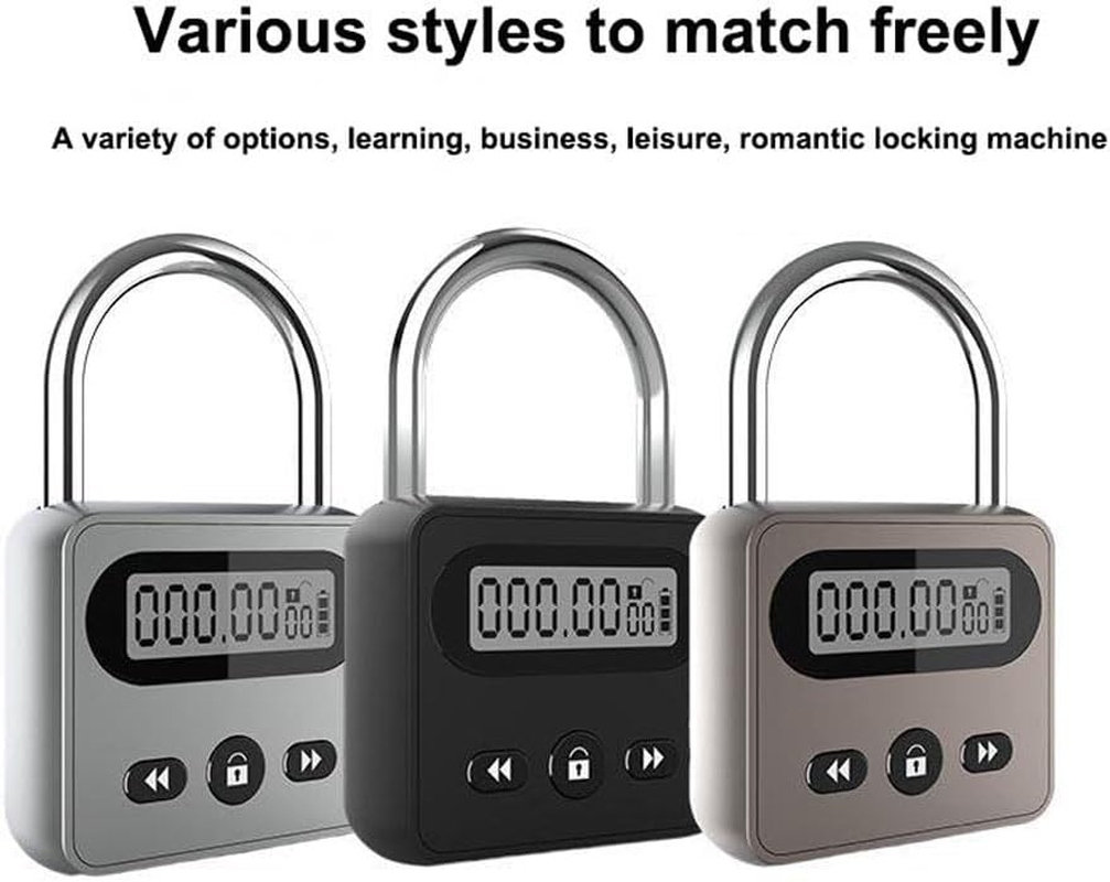 Meichoon Metal Timer Lock Stainless Steel Multi-Function Intelligent Padlock Backlit Display 999 Hours Max Timing for Preventing Addiction and Bad Habits Silver - Silver image number 2