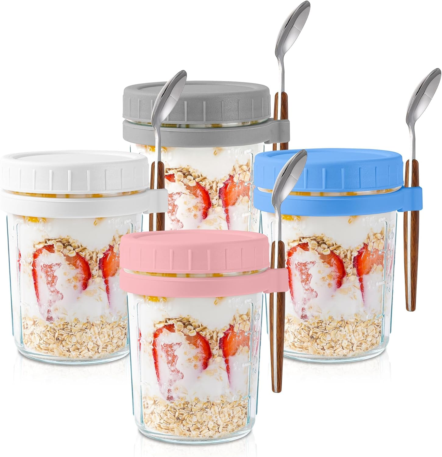 4 Pack Overnight Oats Containers with Lids and Spoons, 350Ml Glass Mason Jars for Overnight Oats, Large Capacity Airtight Jars for Milk, Cereal, Fruit (350Ml) image number 5