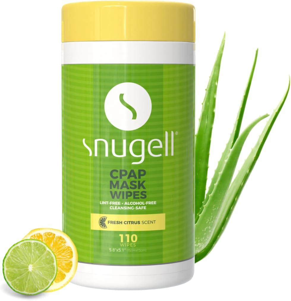 Snugell CPAP Mask Wipes by | 110 Count | Fresh Citrus Scent | 100% Soft Cotton | Lint & Alcohol Free | Skin Safe with Citrus Scent | Easy Opening Canister | Clean CPAP Mask, Tube & Devices (1) image number 4