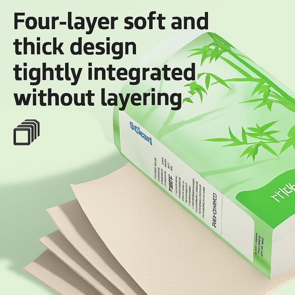 Blueguan Paper Towel 100% Natural Bambo Toilet Paper for Hanging Kitchen Towels and Everyday Use 1000 Sheets 4-Ply Cleaning Wipes Hand Tissues Big Size Roll Flexible Absorbent image number 5