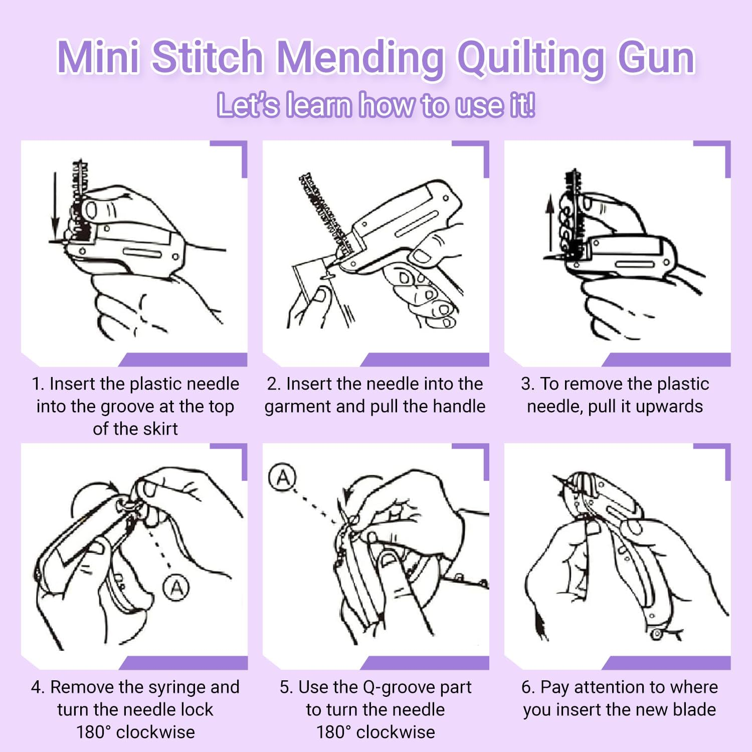 Tagging Gun Kit, Handheld Stitch Fine Stitch Tool Gun Quick Clothing Fixer, Mini Stitch Mending Quilting Gun for Clothes, Includes 5 Replacement Needle, 1500 White & 1500 Black Micro Fasteners (Purple) image number 5