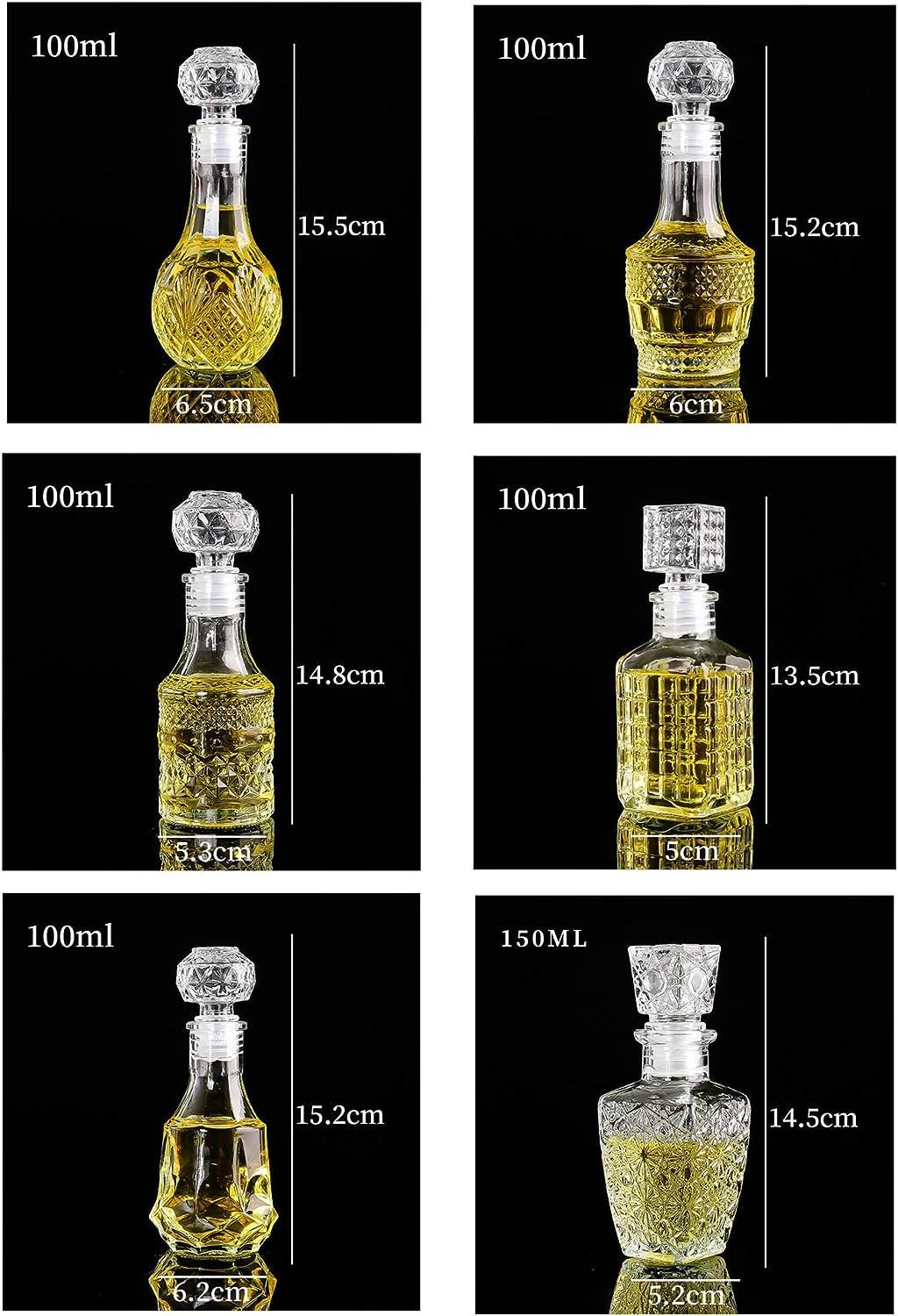Mini Glass Bottles with 6 Different Shapes Can Be Used for Self-Made Juicing, Wine Bottles or Whiskey Decanter image number 1