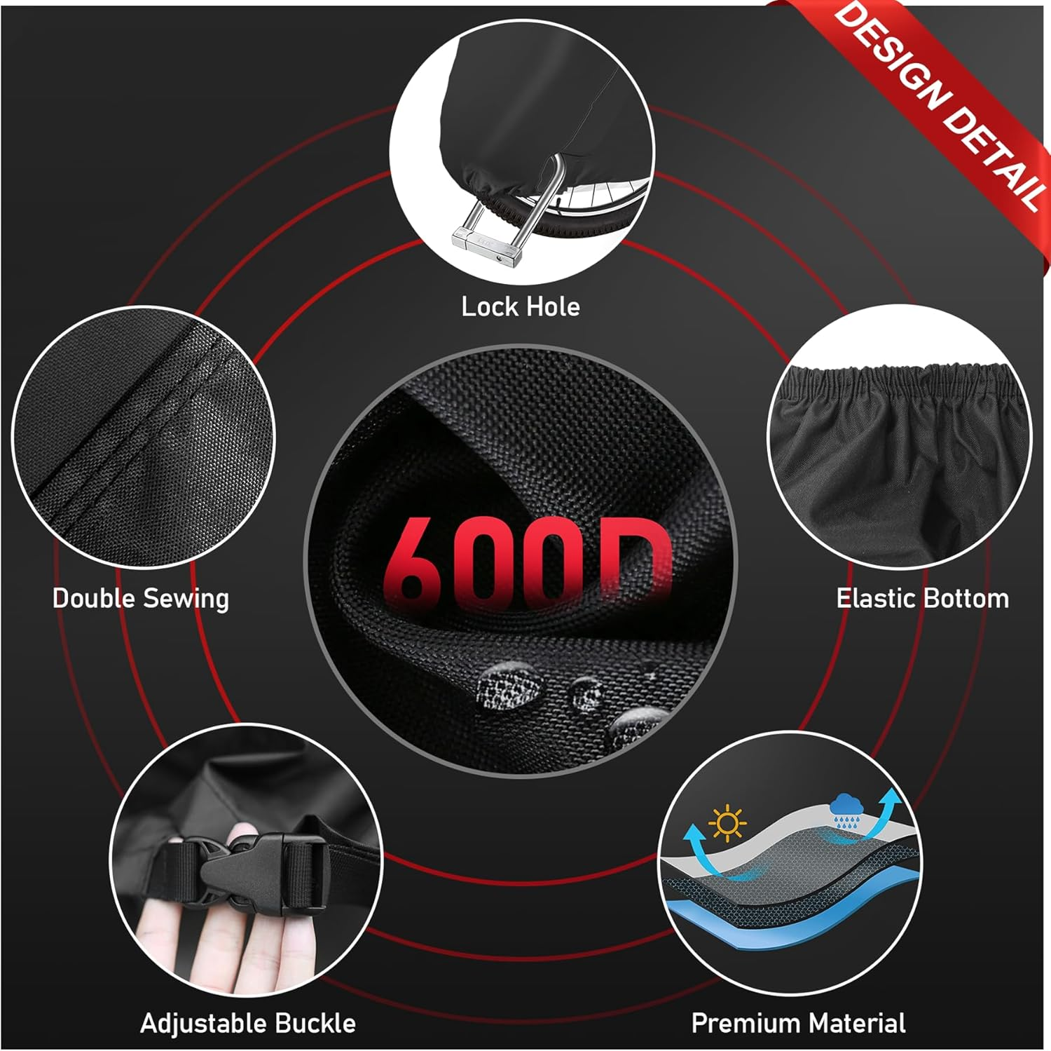 Zettum Bike Cover for 1 Bikes - 600D Bike Covers Outdoor Storage Waterproof & Heavy Duty, Bicycle Cover for 2 Ebike, Mountain Bike, Road Bike, Hybrid Bike, Beach Cruiser Bike, Scooter and More image number 5