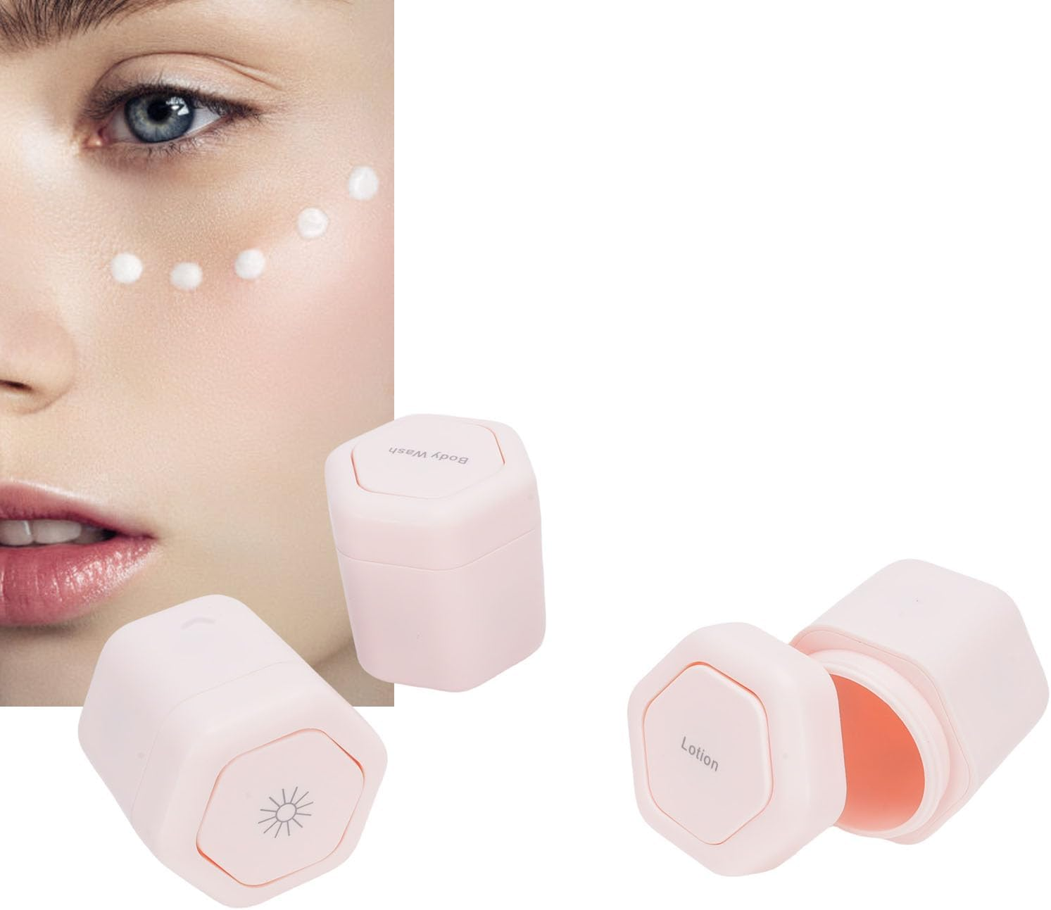 Oreilet 3Pcs New Travel Containers, Roseate Reusable Leak Proof Body Care Capsule Magnetic Containers with Wide Mouth & Lids, Portable Magnetic Travel Jars for Body Wash Lotion image number 2