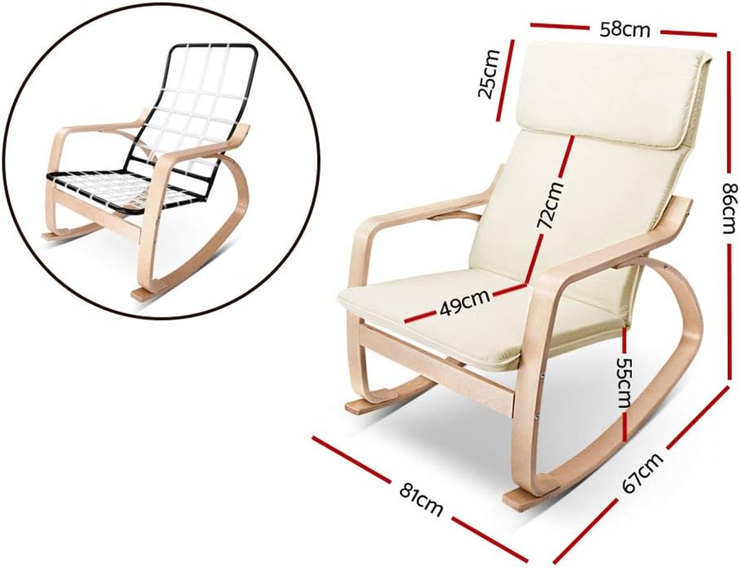 Artiss Rocking Chair Cushion Wooden Armchair Recliner Chairs Lounge Dining Nursing Seat Reading Seating Chaise Lounges Home Living Room Bedroom Furniture, Beige Fabric, with Removable Cover