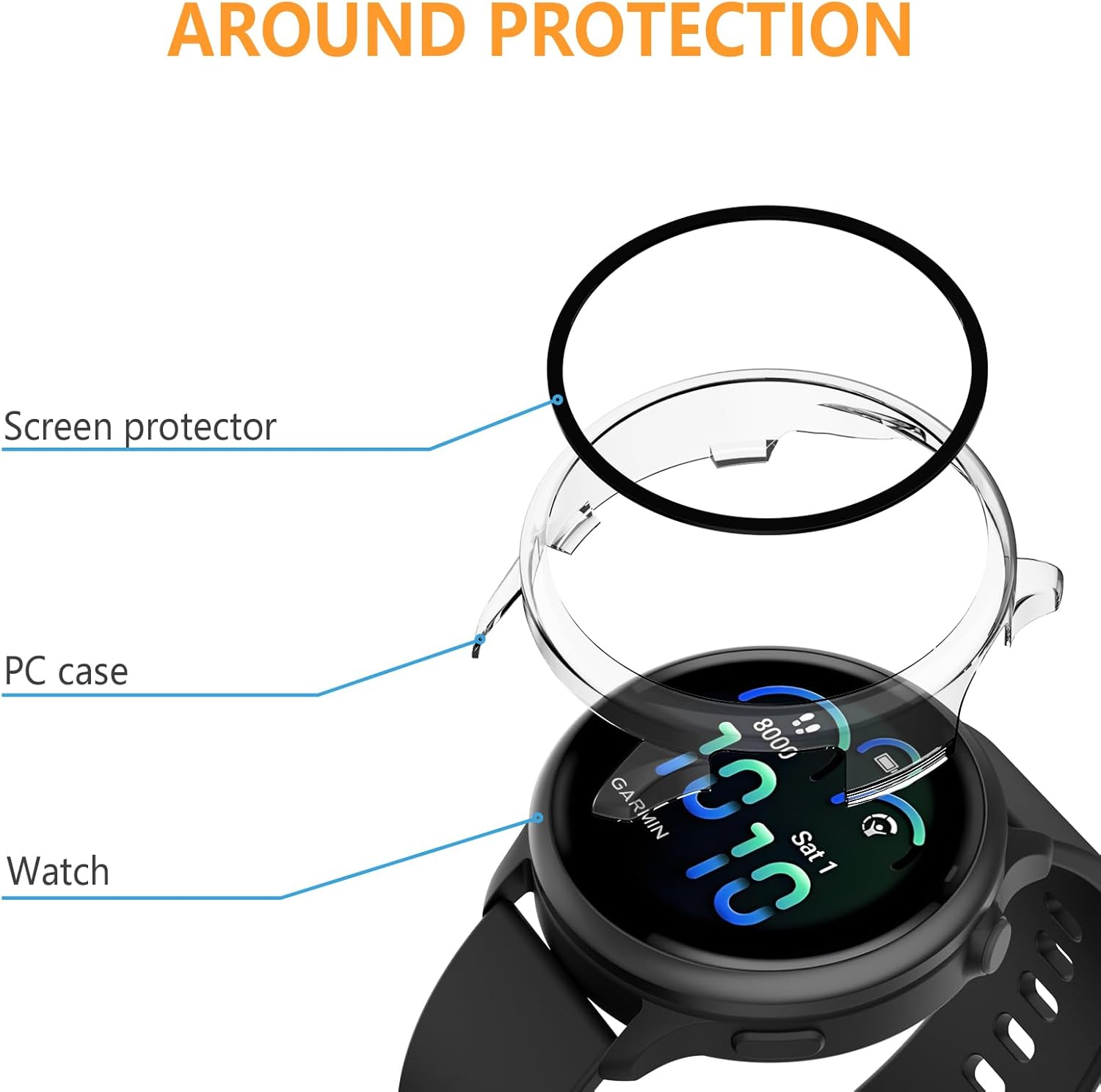 Hianjoo (5 Pack) Case Compatible with Garmin Vivoactive 6, Built-In Thin HD Tempered Glass Screen Protector Overall Cover Replacement for Garmin Vivoactive 6 image number 3