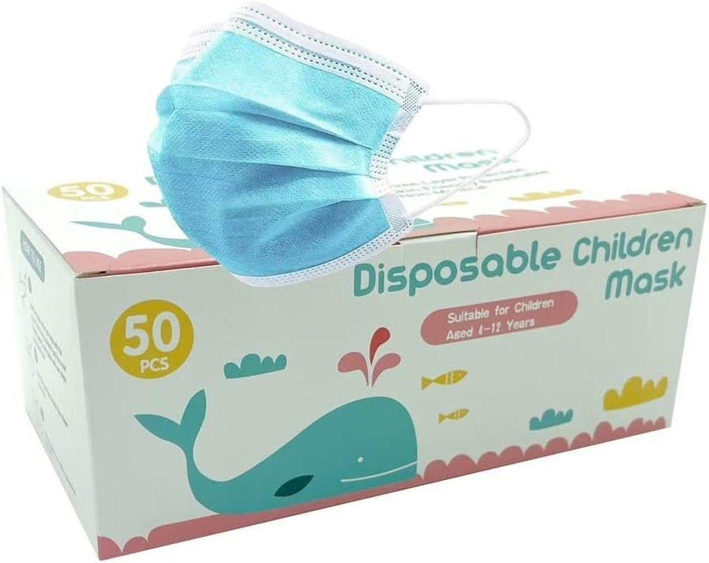 50 PCS KIDS Face Mask 3 Ply Breathable Ear Loops Disposable Masks Blue, Suitable for Aged 4-12 Years image number 6