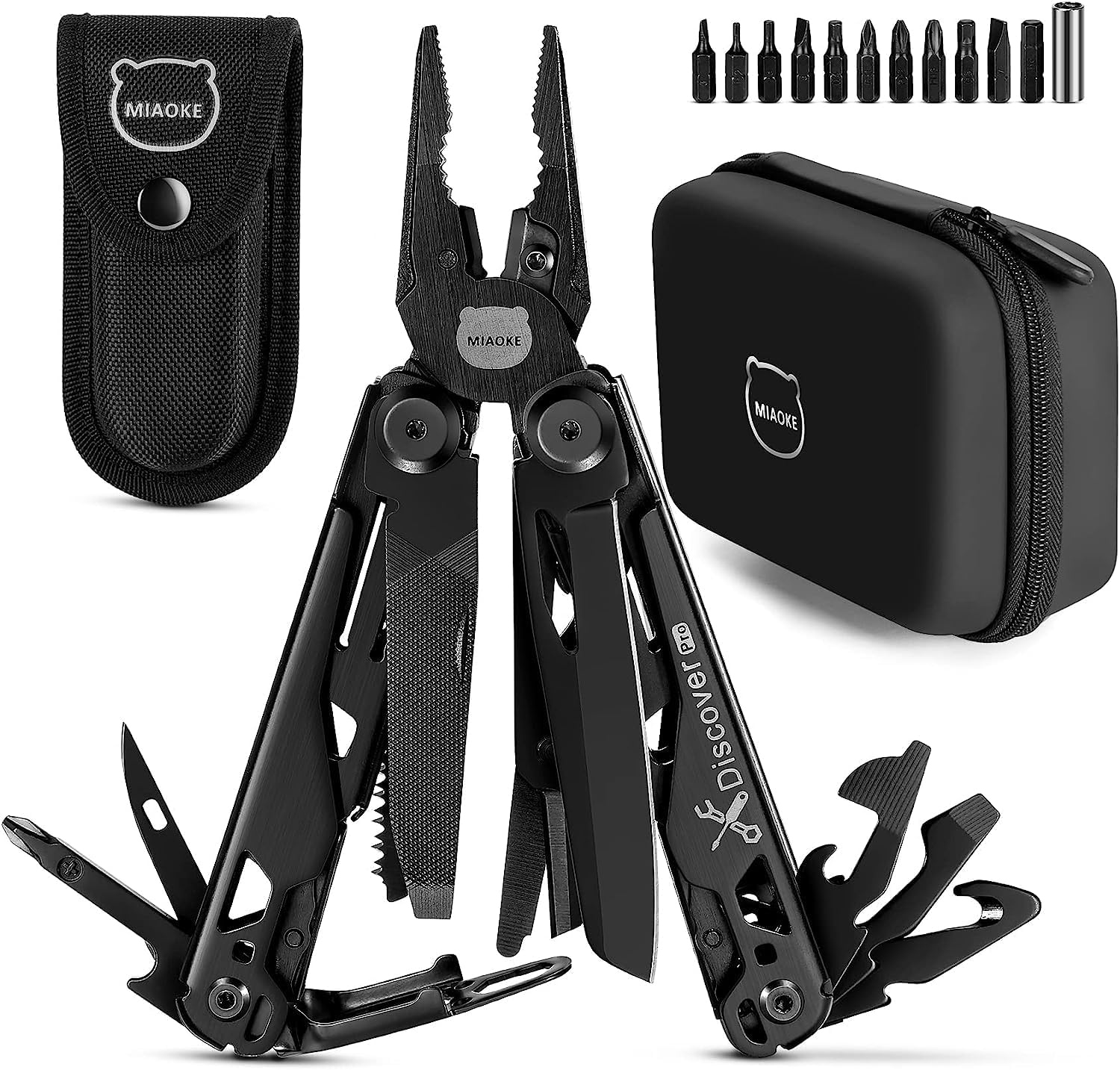 MIAOKE Multitool 23-In-1 Leatherman & Gerber Style, Premium Gift Box, Screwdrivers, Bottle Opener, Camping Knife & Pliers - Black Knight, Essential for Men image number 1