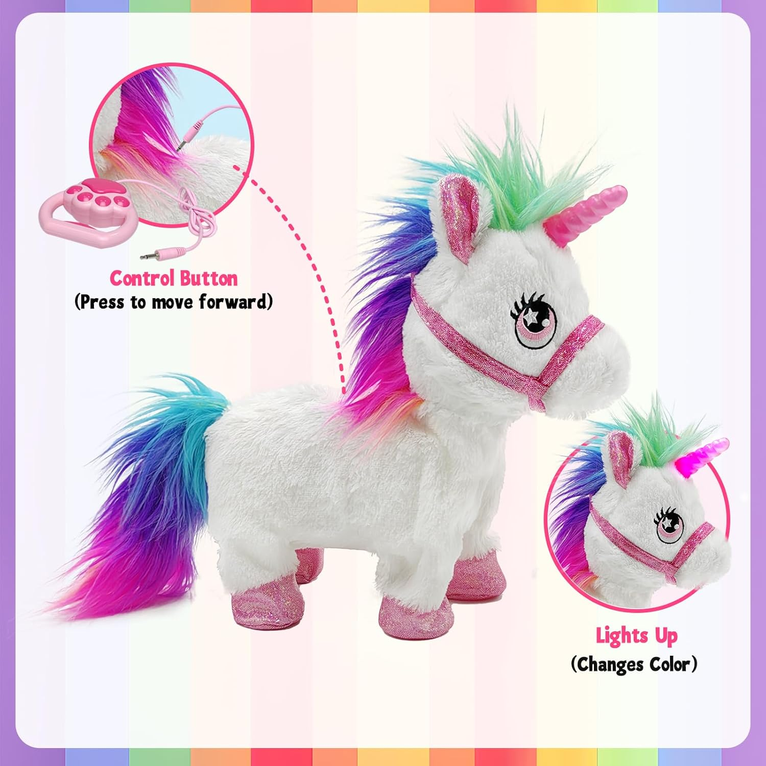 YH YUHUNG Interactive Walking Unicorn Toy, Light-Up Horn, Sound Effects, 22 Cm Height, with Detachable Leash image number 5