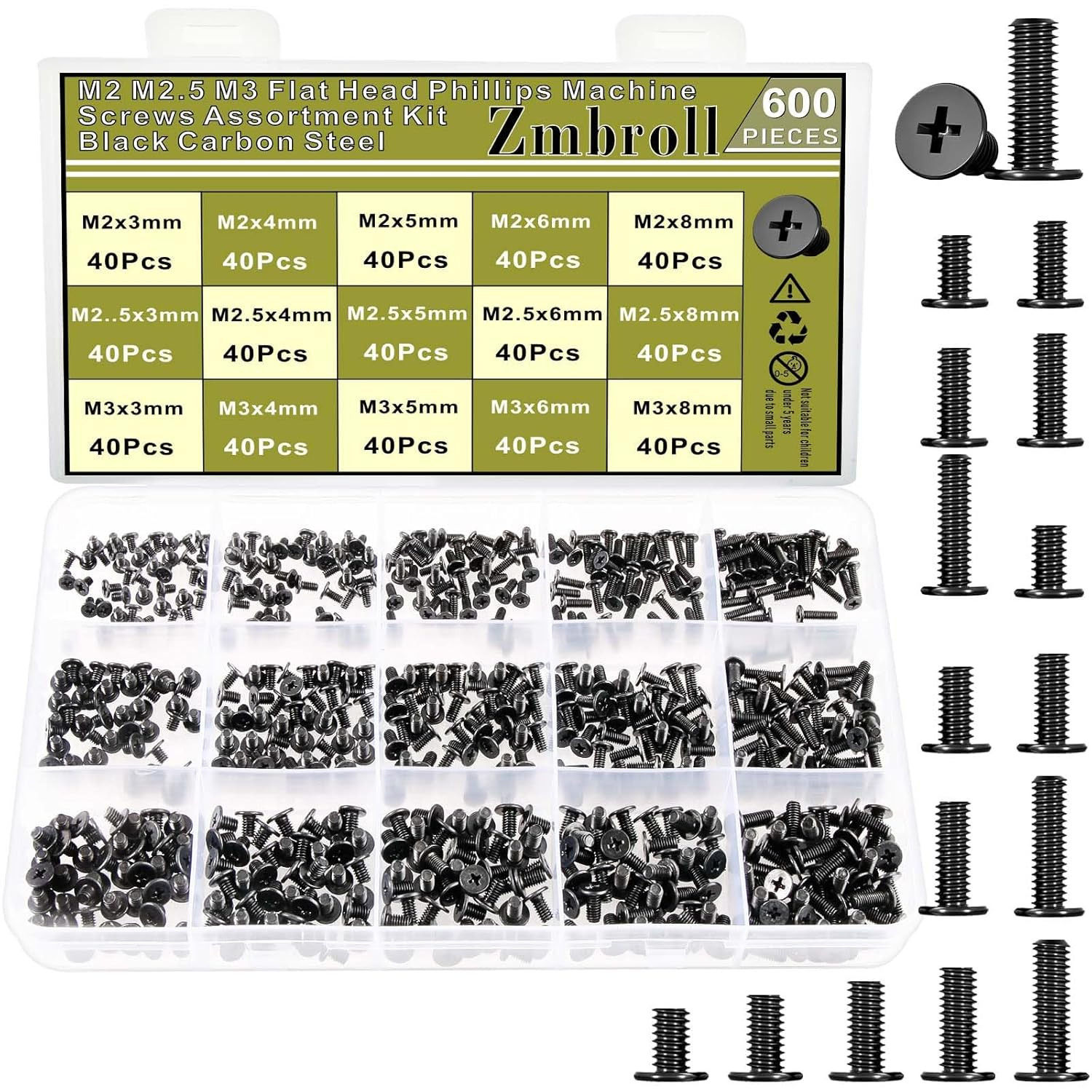 600Pcs Laptop Screws Black Carbon Steel Fasteners Flat Head Machine Screw M2 M2.5 M3 Notebook Computer Screws Kit for SSD HDD Hard Drive Mounting Electronic Repair Screws image number 6