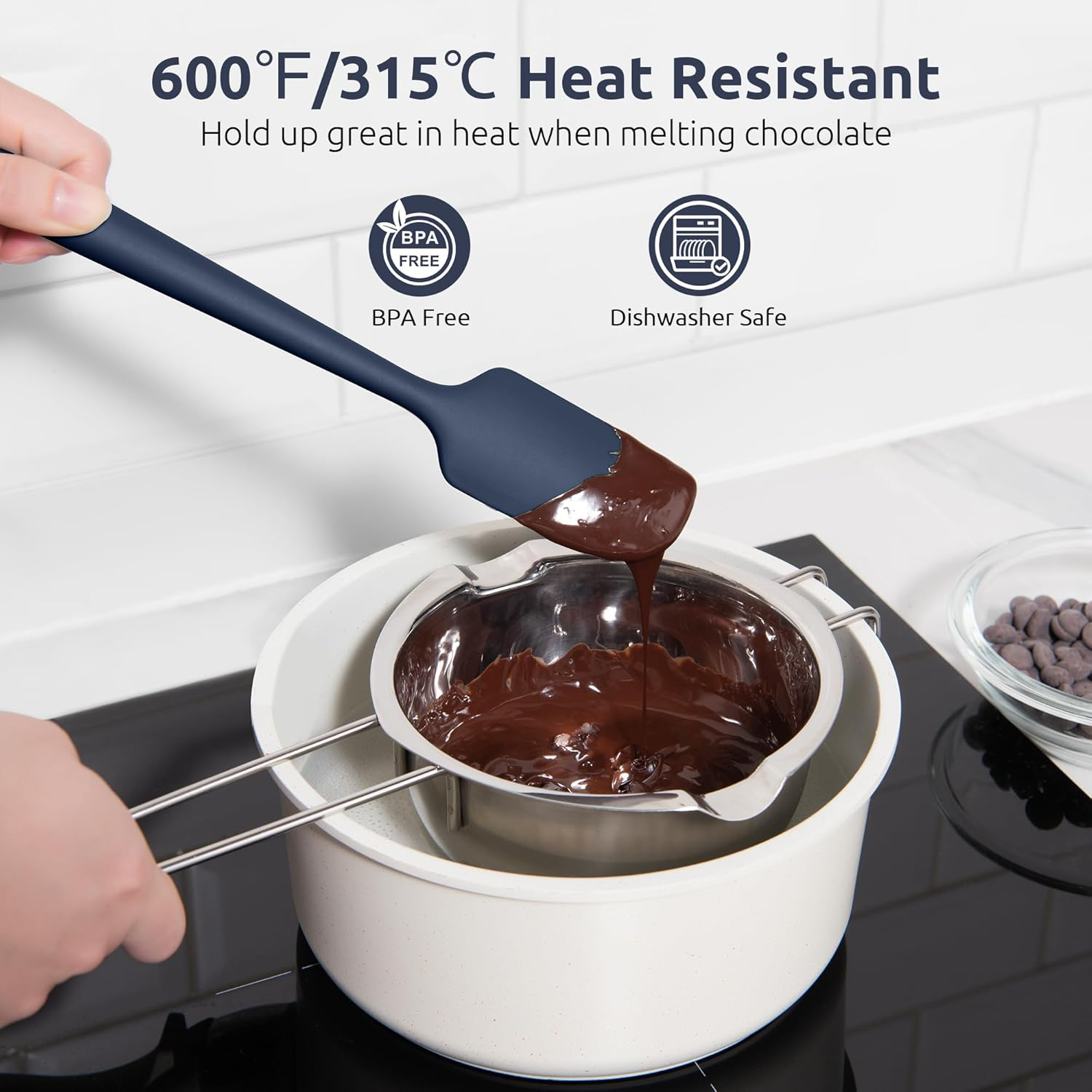 U-Taste 23 * 4Cm Small Spatula: 315℃ Heat-Resistant Silicone Mini Jar Scraper, Food-Grade Non-Stick Flexible Kitchen Baking Utensil for Mixing, Scraping Scooping Jam Butter in Bowl (Midnight Blue) - Midnight Blue image number 6