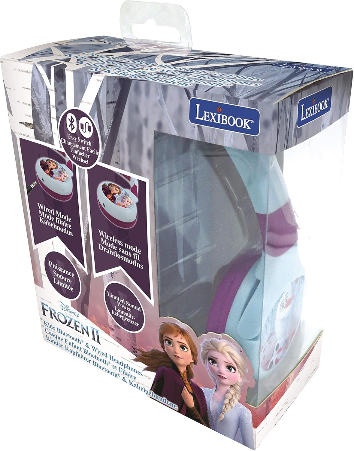 Lexibook Disney Frozen 2-In-1 Bluetooth Headphones for Kids, Stereo Wireless Wired, Child Safe for Boys Girls, Foldable, Adjustable, Blue/Purple, HPBT010FZ, Frozen image number 6