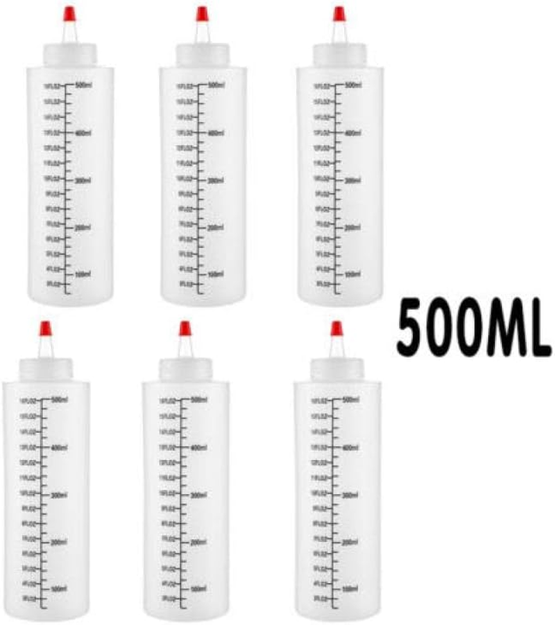 6PCS 250/500ML Sauce Bottle Squeeze Crafts Bottle Condiment Dispenser, Leak-Proof Red Cap, Clear Food-Grade PE, Bpa-Free, with Measurement Marks image number 6